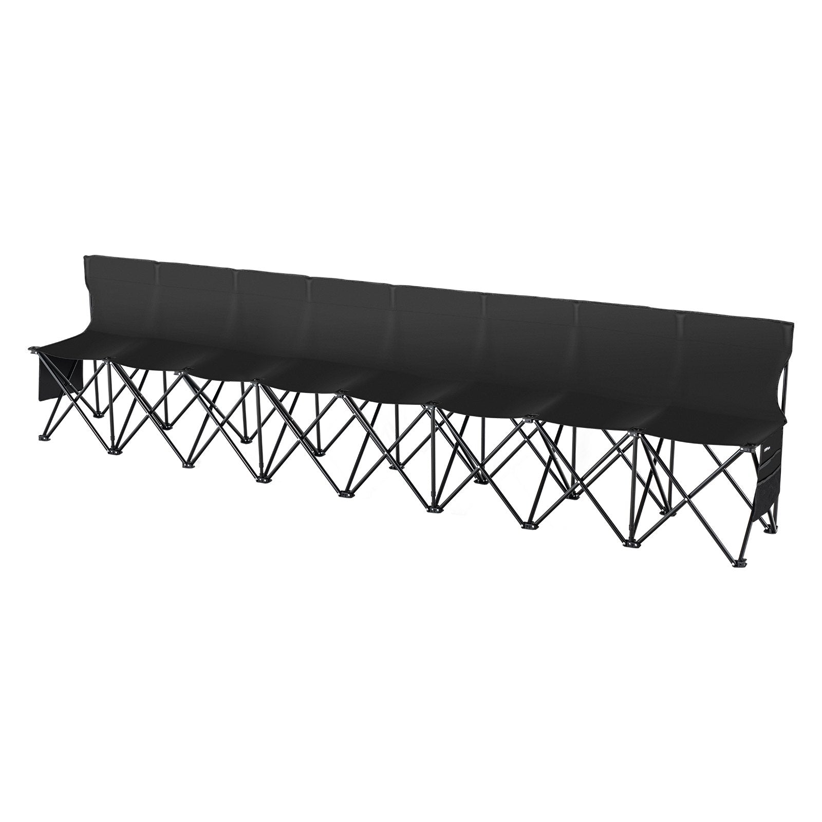 Folding Bench Portable 8-Seat Soccer with Backrest Side Pockets Black