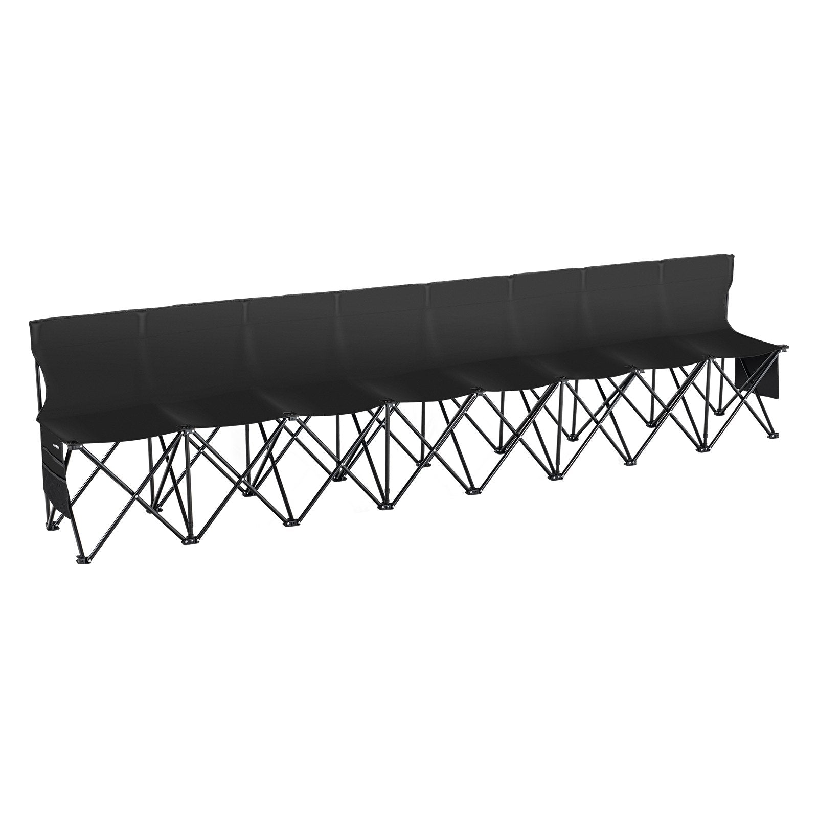 Folding Bench Portable 8-Seat Soccer with Backrest Side Pockets Black