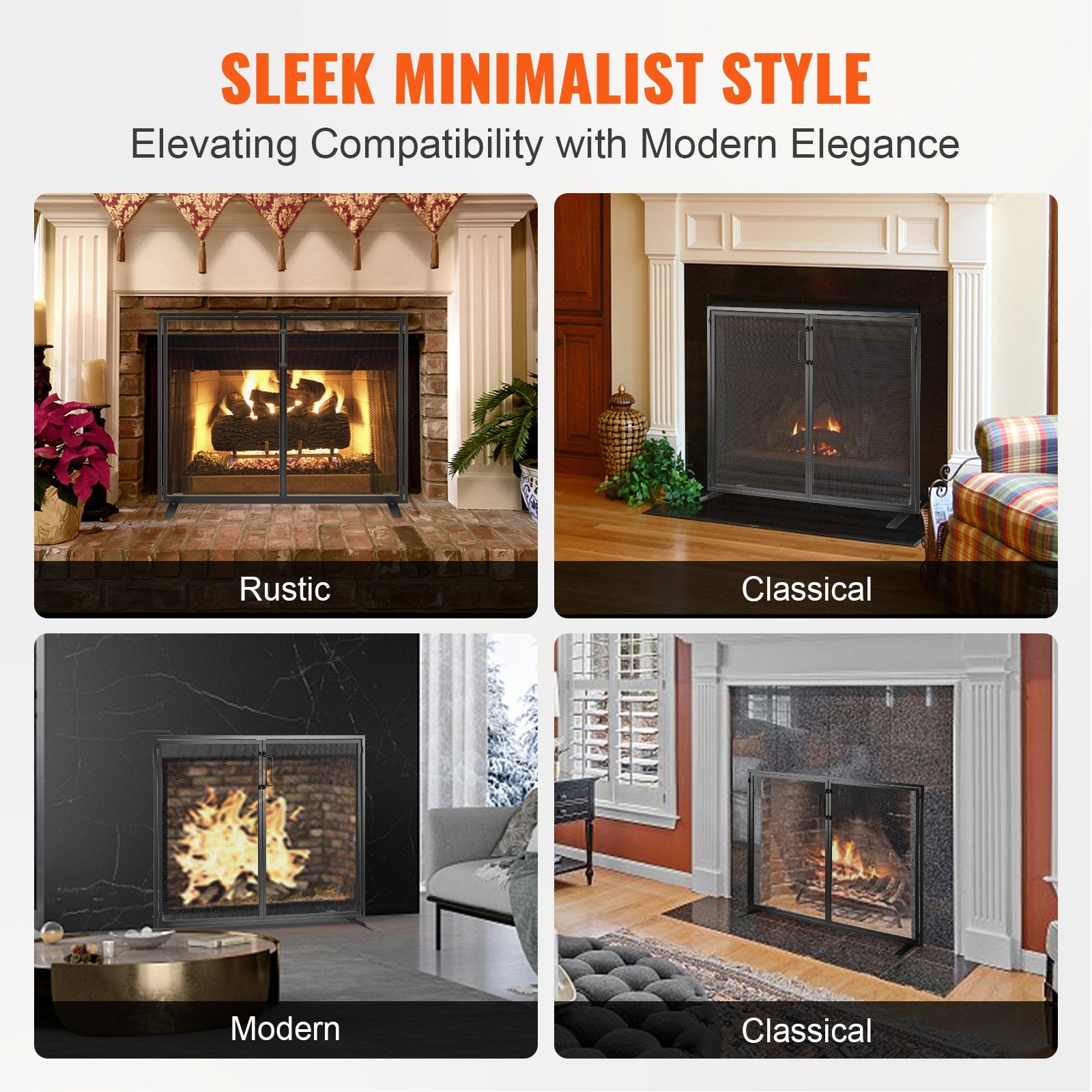 990x780mm Fireplace 1 Panel Screen with Door Black