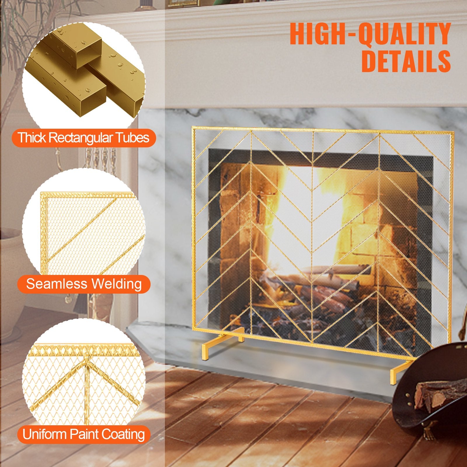 980x758mm Single Panel Fireplace Screen Gold