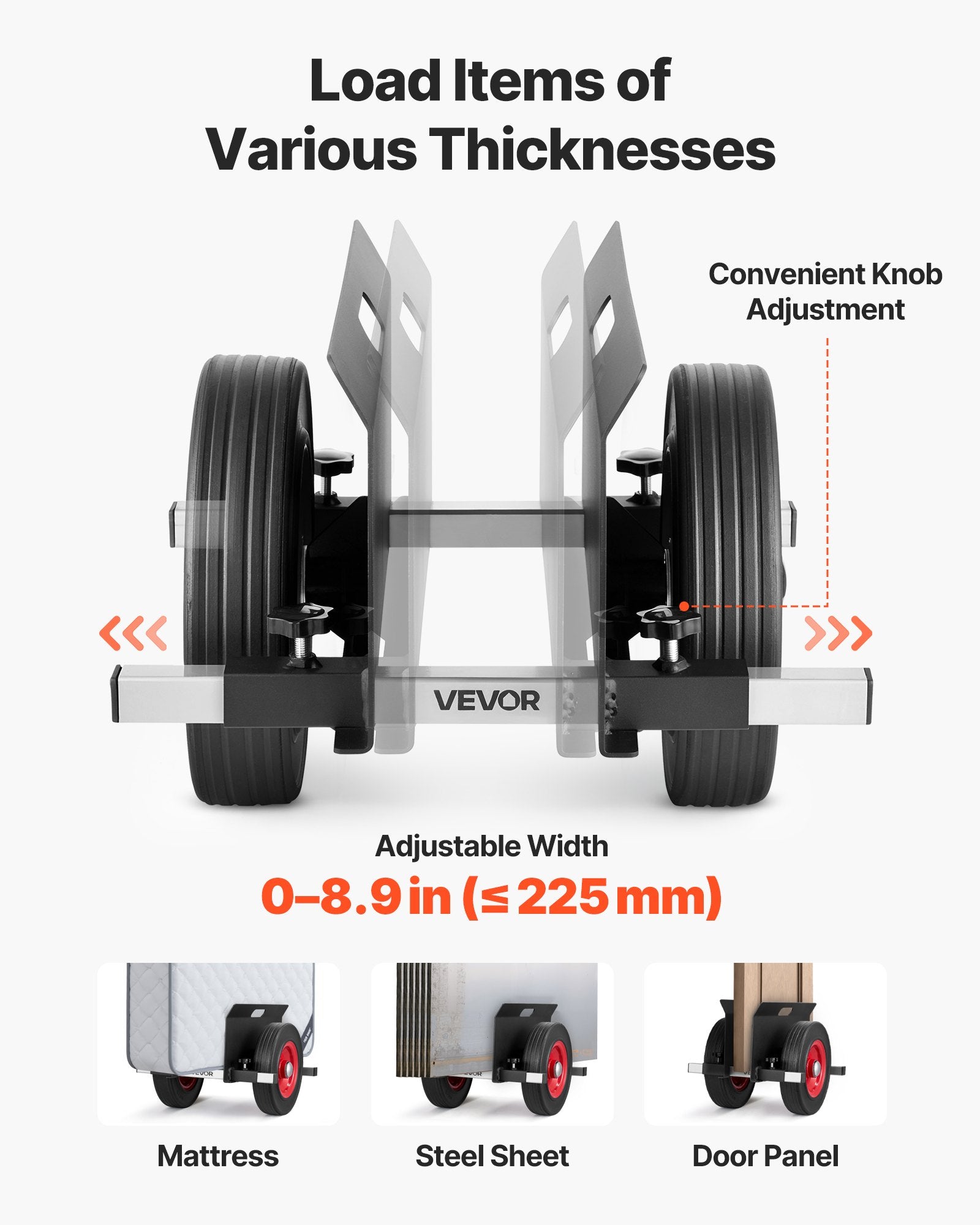 Panel Dolly 453.6kg Load Adjustable Drywall Mover with 25cm Rubber Wheels, Black