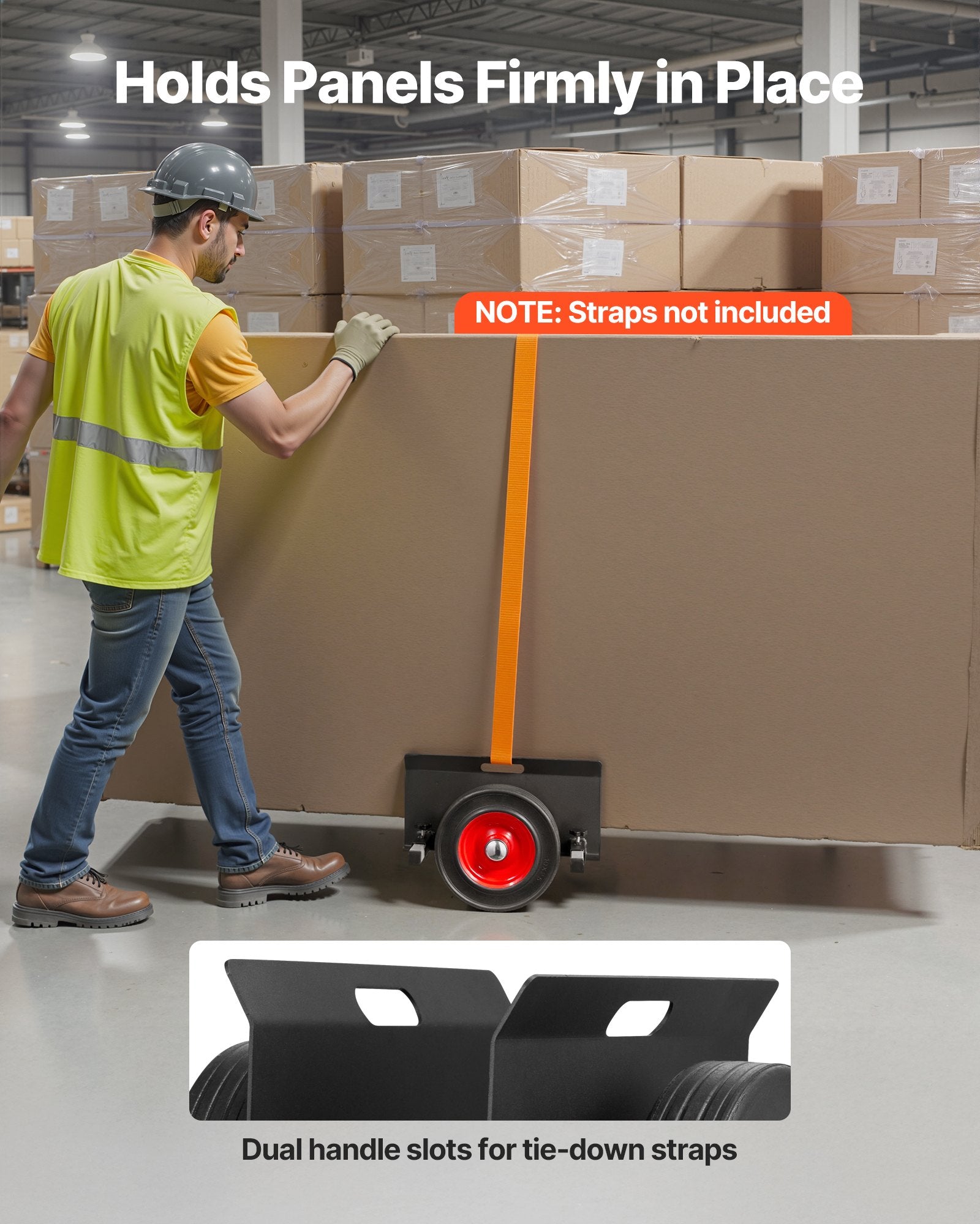 Panel Dolly 453.6kg Load Adjustable Drywall Mover with 25cm Rubber Wheels, Black