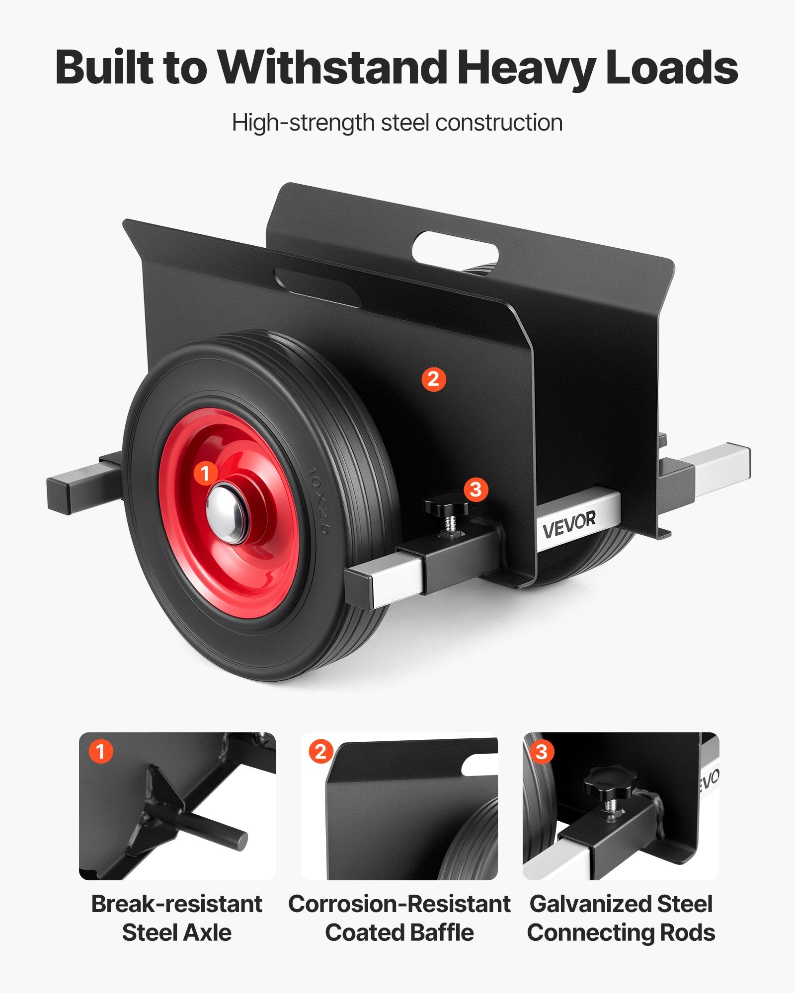 Panel Dolly 453.6kg Load Adjustable Drywall Mover with 25cm Rubber Wheels, Black
