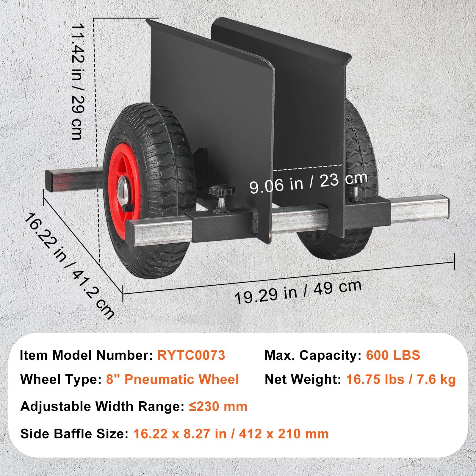 Panel Dolly 600LBS Capacity Heavy-Duty Drywall Mover Adjustable 8" Wheels