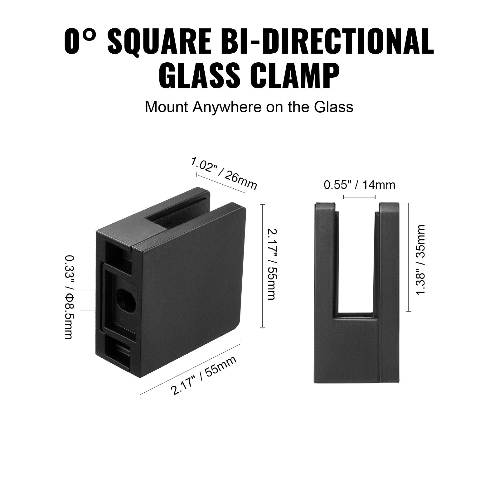 Glass Clamp 40PCS Square 304 Stainless Steel for 0.31"-0.47" Glass Black