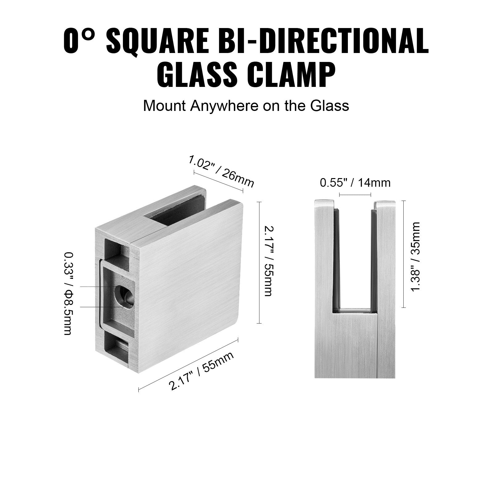 Glass Clamp 4PCS Square 304 Stainless Steel for 0.31"-0.47" Glass Silver