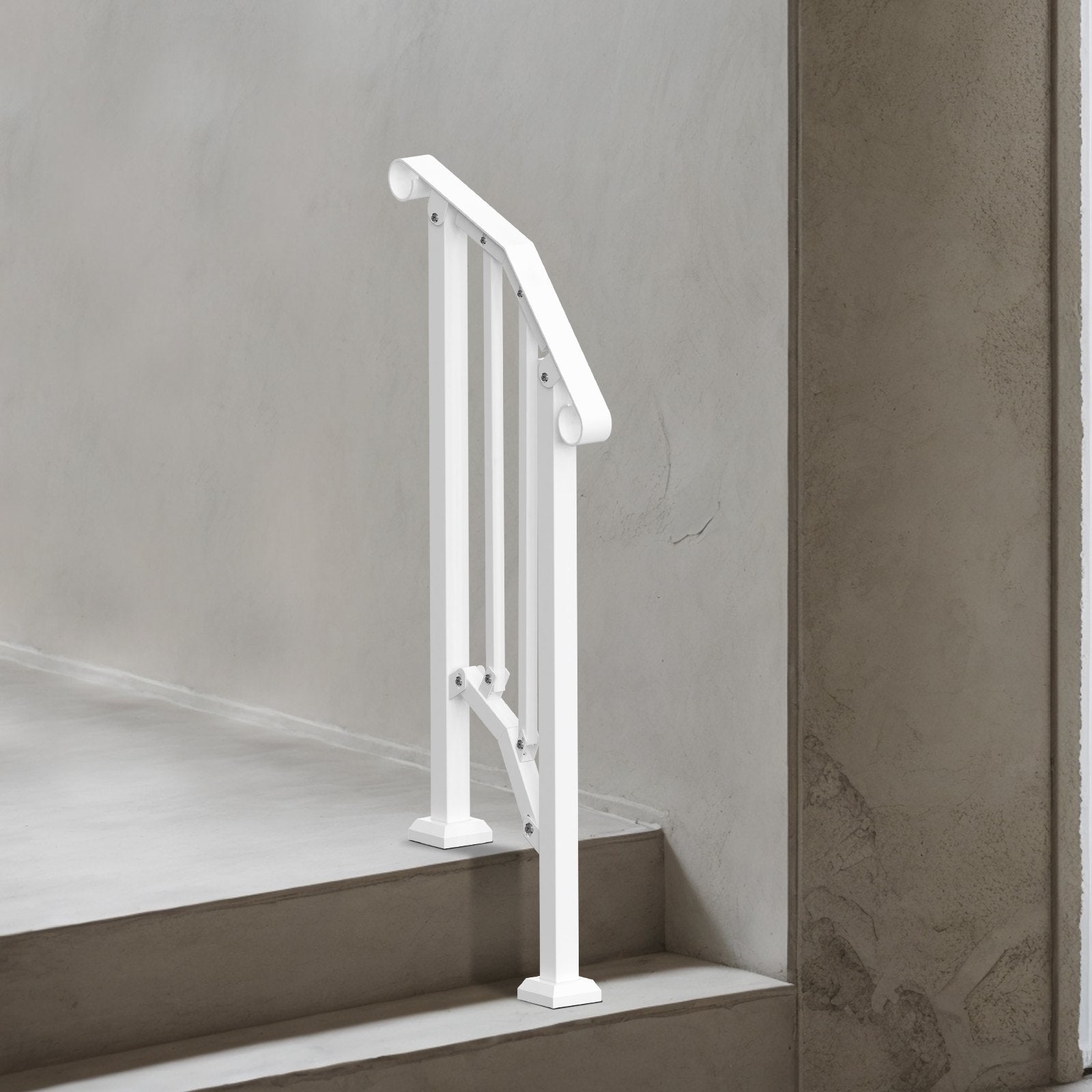 Outdoor Step Handrails 1-2 Step Stair Rail Kit White Carbon Steel with Install