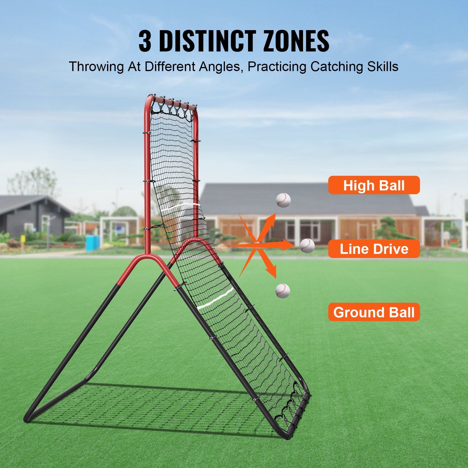 Baseball & Softball Rebounder Net 3x4.5ft PitchBack Trainer 3-Way Fielding Net