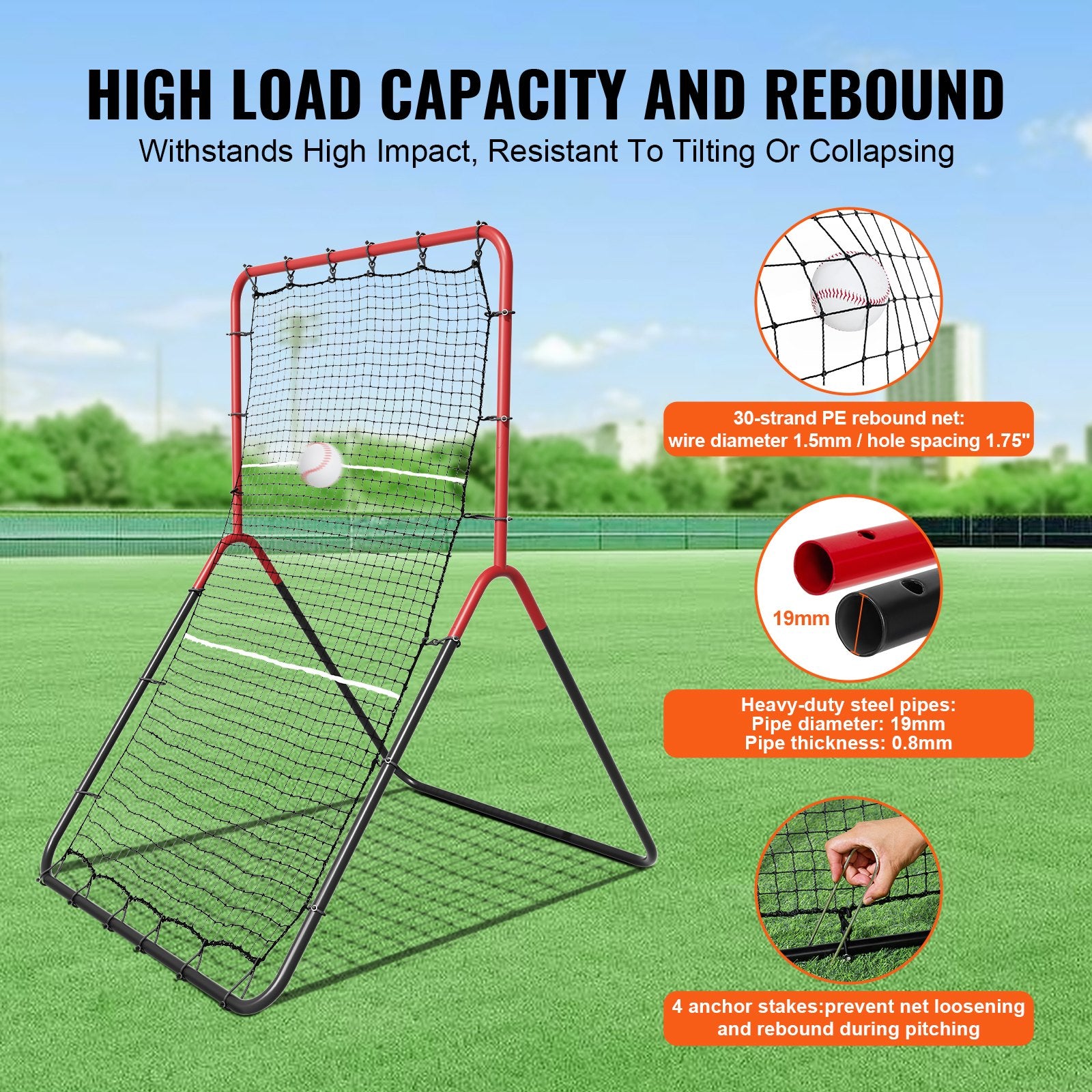 Baseball & Softball Rebounder Net 3x4.5ft PitchBack Trainer 3-Way Fielding Net