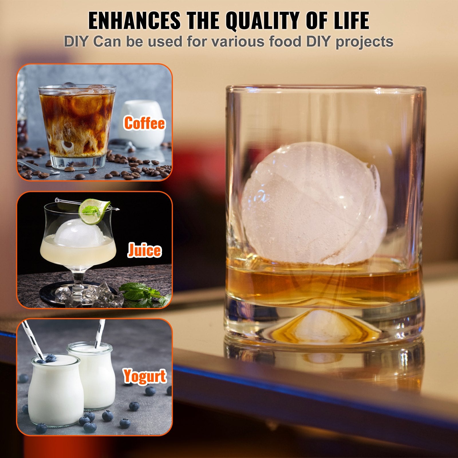 Ice Ball Press Kit Aircraft Al Alloy Ice Sphere Maker 60mm with Mold, Tong, Tray