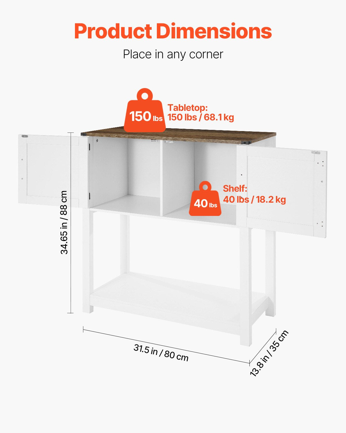 Coffee Bar Cabinet 80x35x88cm Farmhouse 3-Tier Storage with Magnet Doors