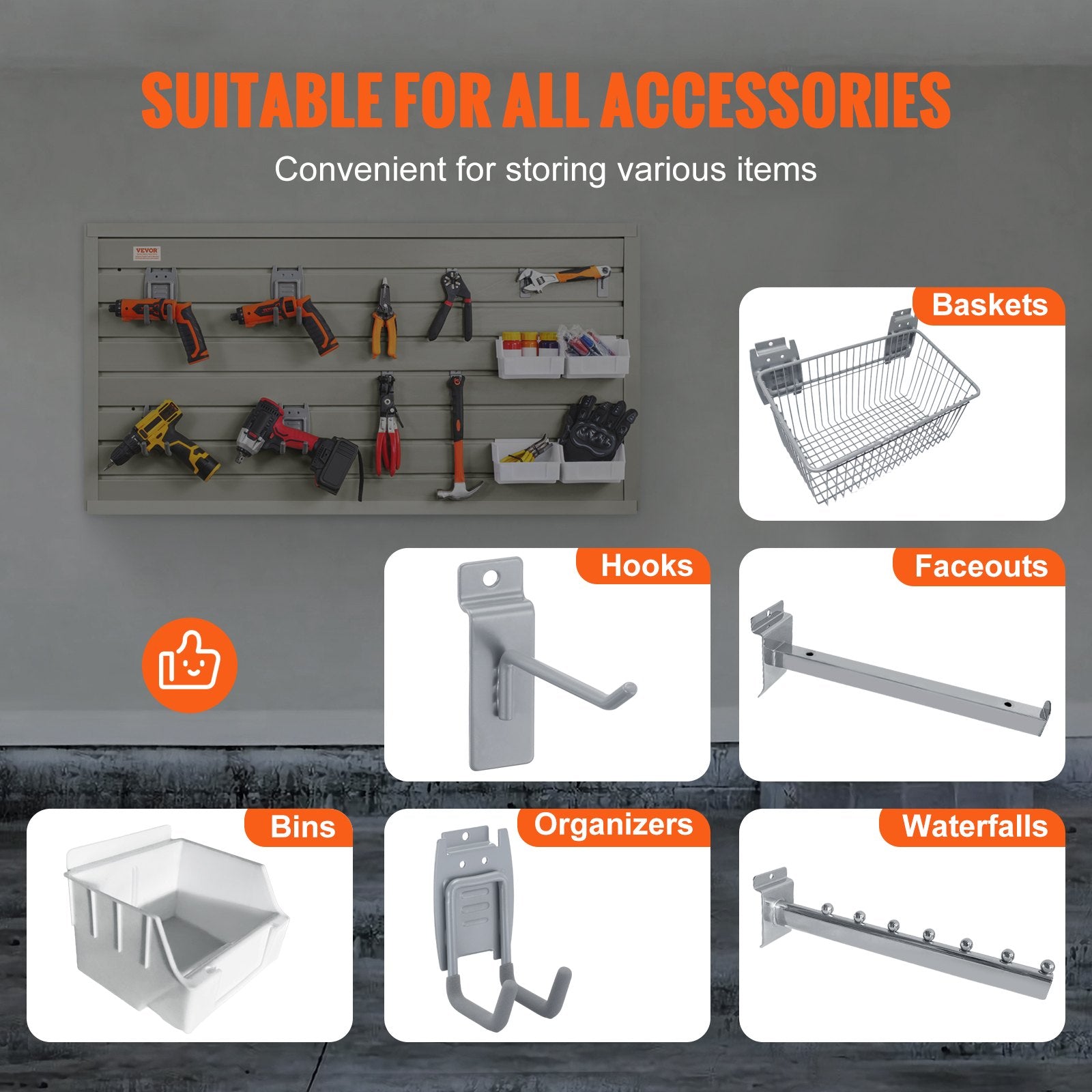 Slatwall Panels 121.9x30.48cm Gray Set of 2 Heavy Duty Garage Wall Organizer