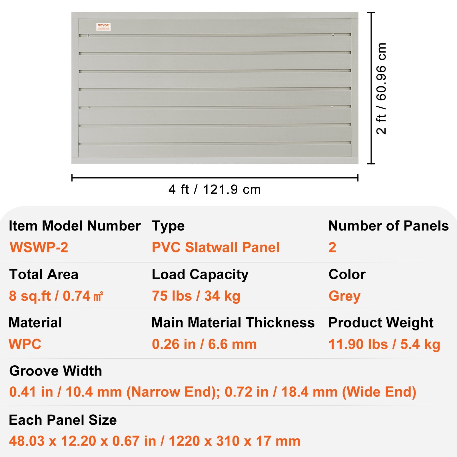 Slatwall Panels 121.9x30.48cm Gray Set of 2 Heavy Duty Garage Wall Organizer