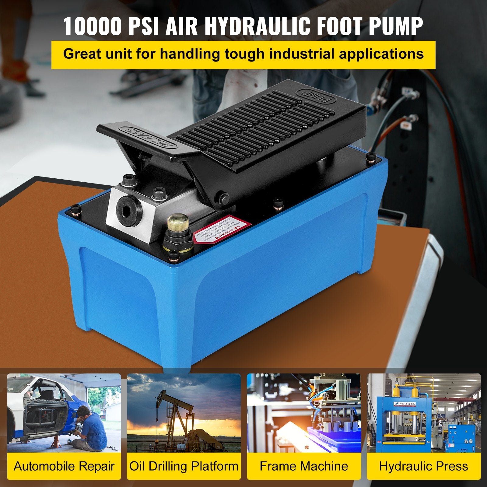 Air Hydraulic Pump 10000 PSI, 1/2 Gal Reservoir, Foot-Actuated, 3/8" NPT, Blue