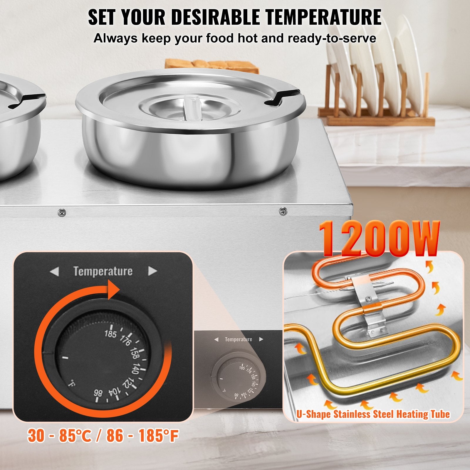 Electric Soup Warmer 2×7.4QT  Steel Pots 1200W Adjustable Temp Bain Marie