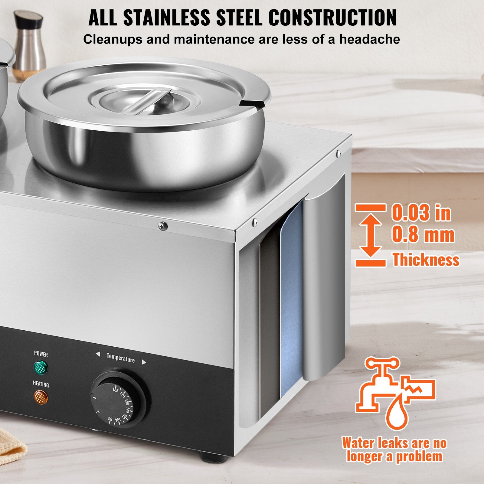 Electric Soup Warmer 2×7.4QT  Steel Pots 1200W Adjustable Temp Bain Marie