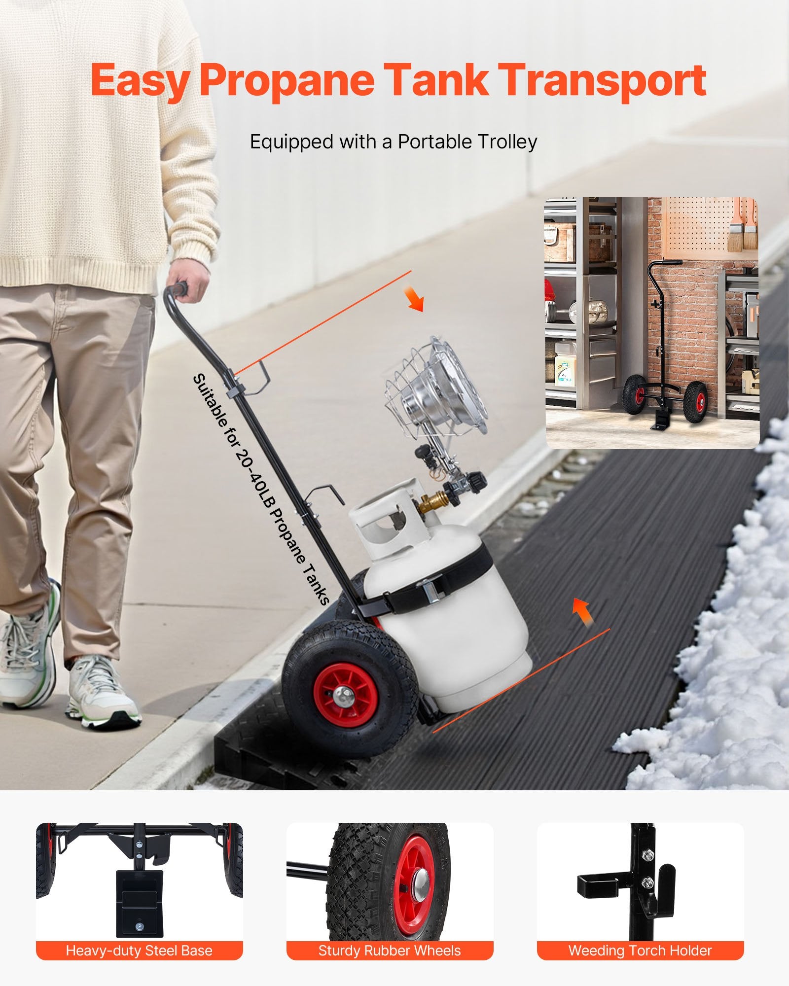 Tank Top Heater Propane with Trolley 15000 BTU Infrared 180 Degree Tanks