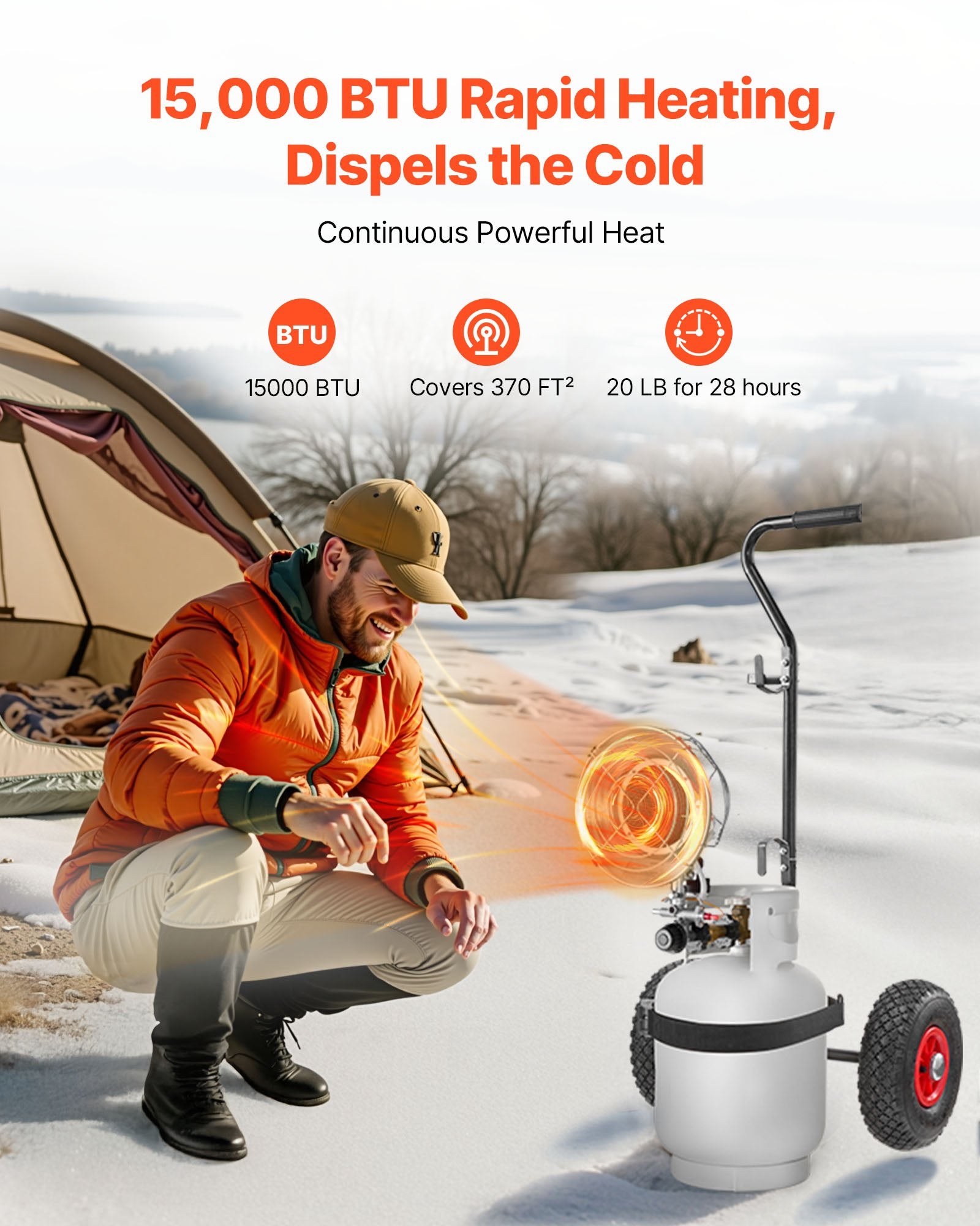 Tank Top Heater Propane with Trolley 15000 BTU Infrared 180 Degree Tanks