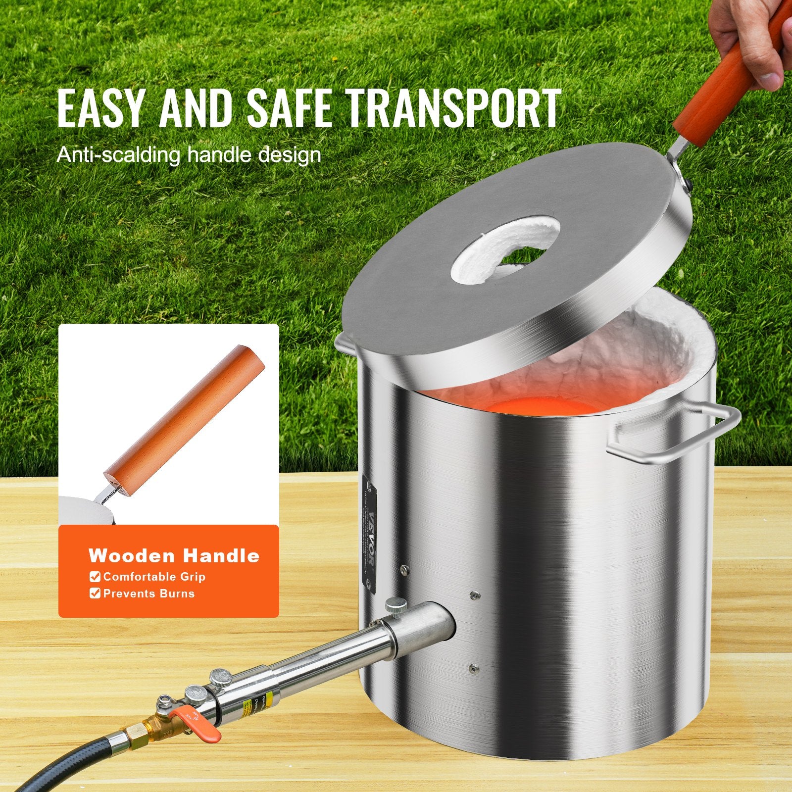 Propane Melting Furnace Kit 8KG Gas Foundry Kiln Crucible Tongs Wooden Handle