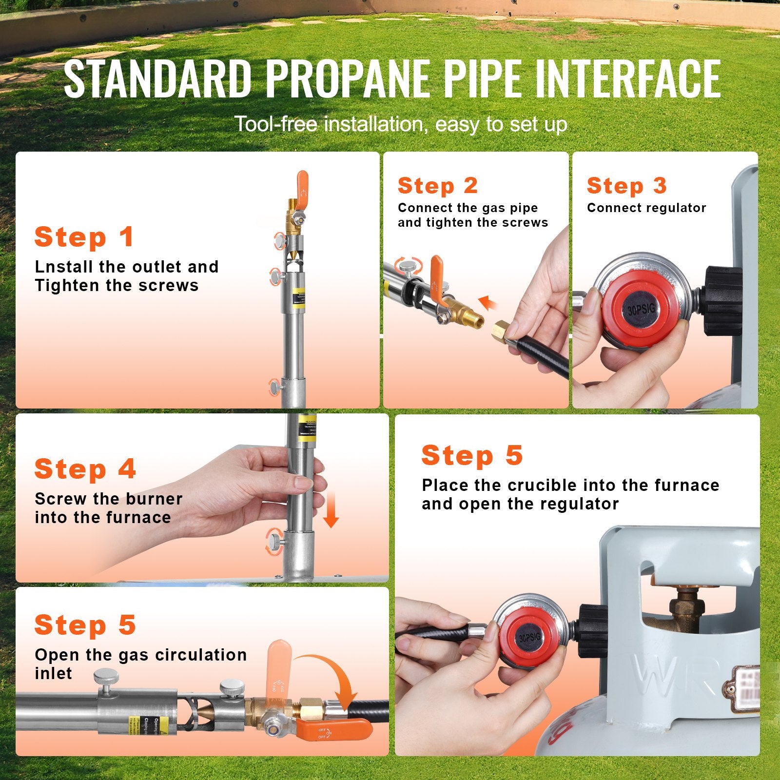 Propane Melting Furnace Kit 8KG Gas Foundry Kiln Crucible Tongs Wooden Handle