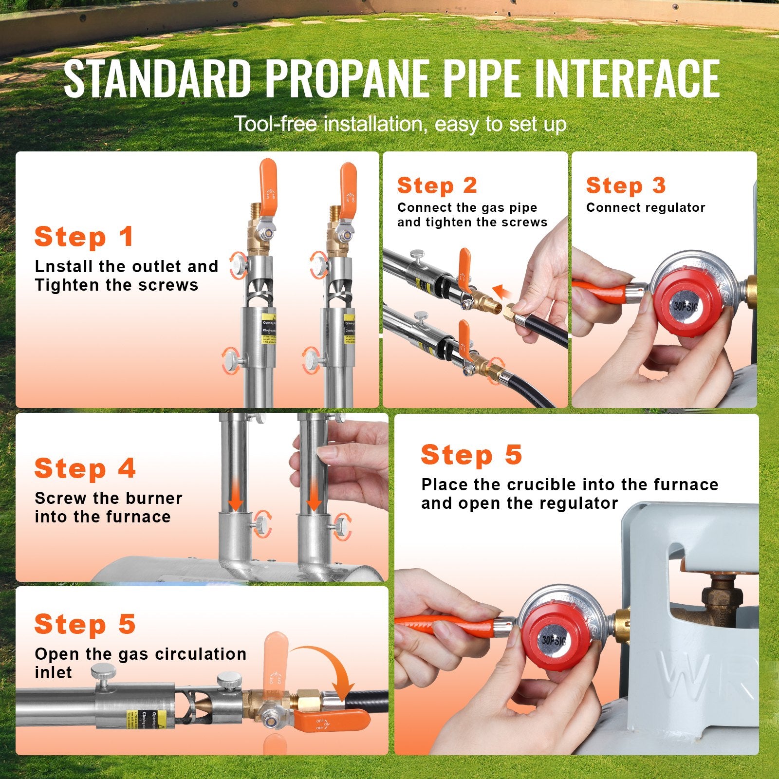 Propane Melting Furnace Kit 8KG Gas Foundry Kiln Crucible Tongs Wooden Handle