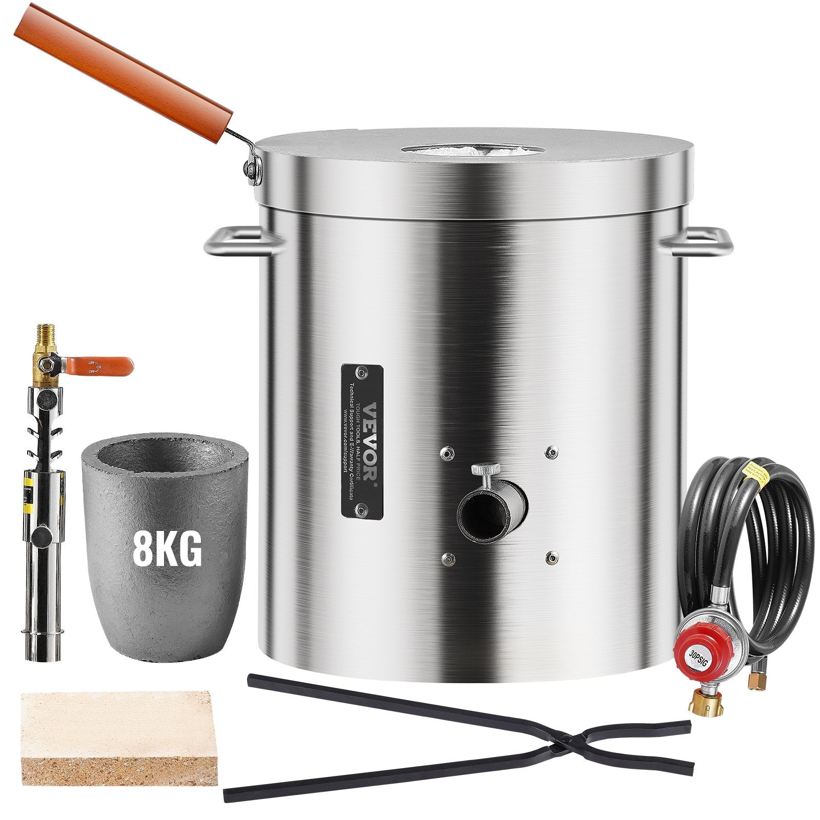 Propane Melting Furnace Kit 8KG Gas Foundry Kiln Crucible Tongs Wooden Handle