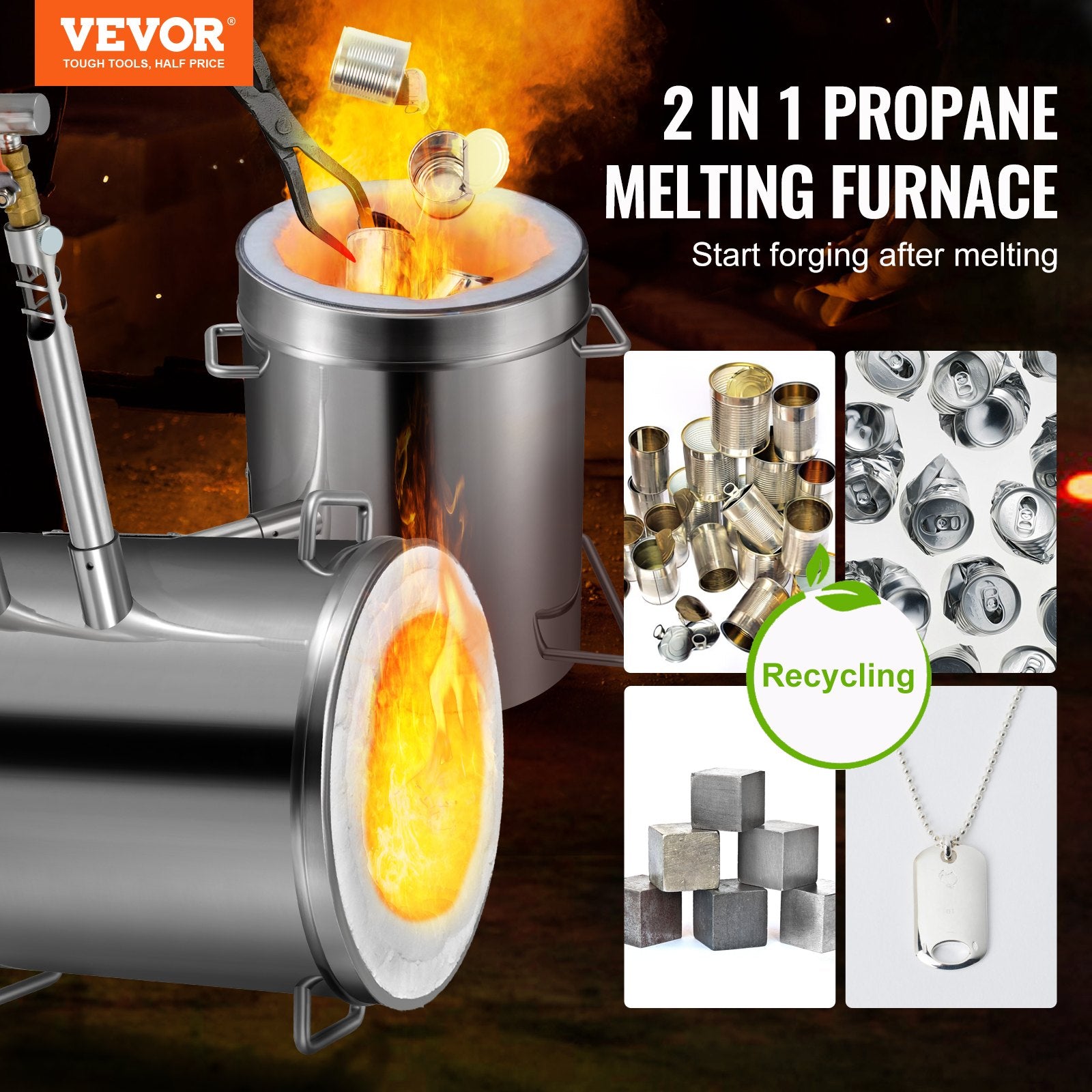 Propane Melting Furnace Kit 8KG Gas Metal Foundry Kiln Crucible Tongs Casting