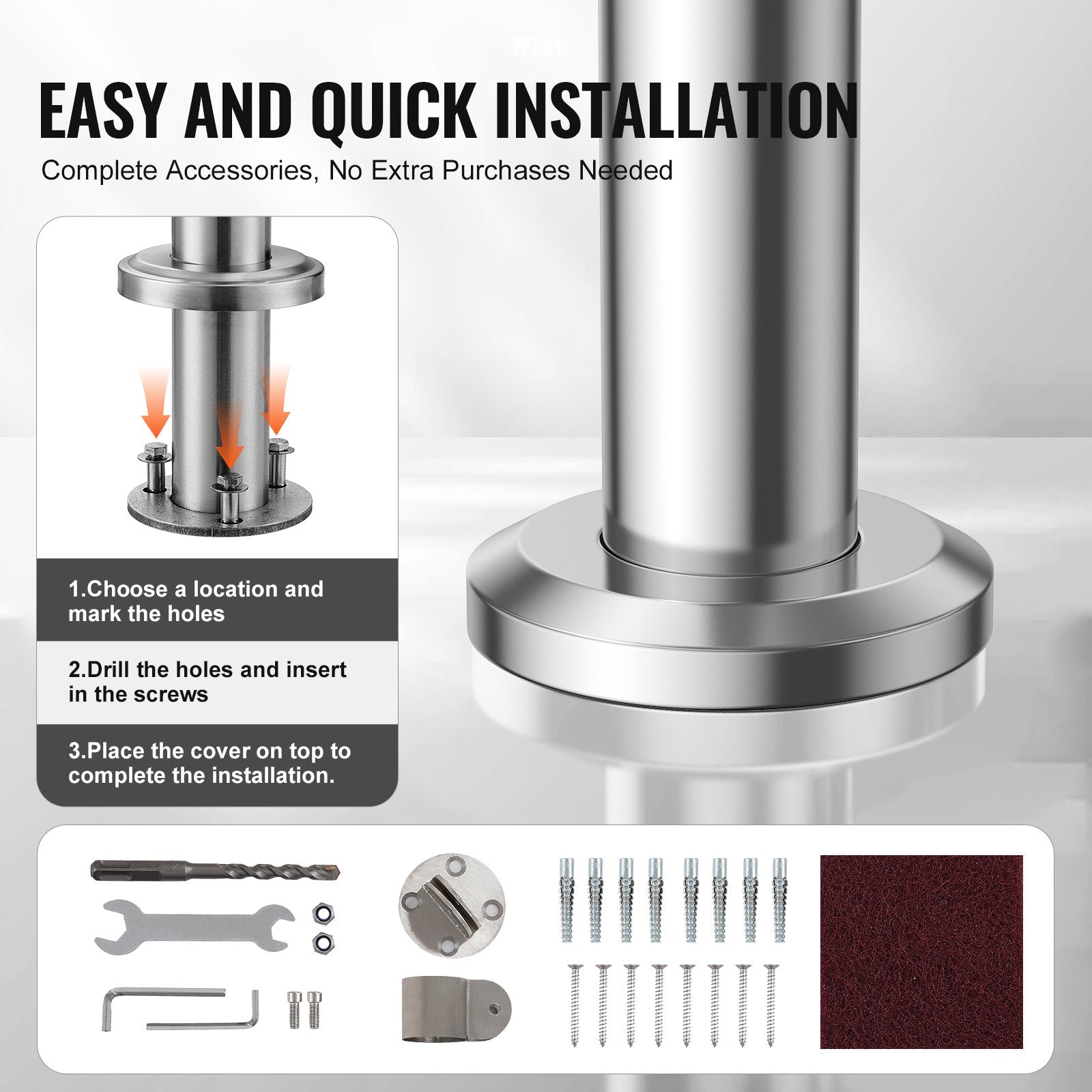 Handrails for Outdoor Steps 47.3in Deck Railing Kit Wall Floor Mounted Silver
