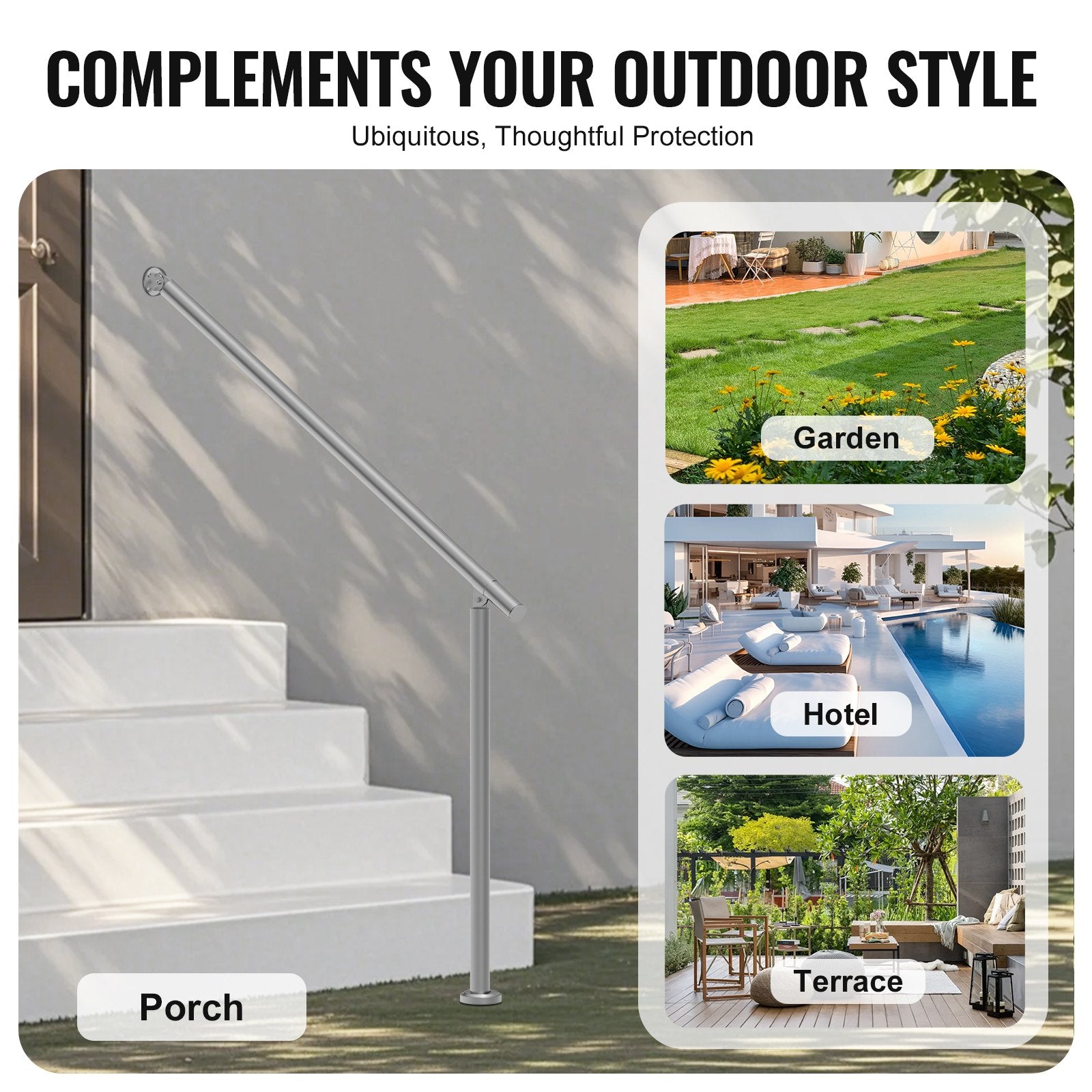 Handrails for Outdoor Steps 47.3in Deck Railing Kit Wall Floor Mounted Silver