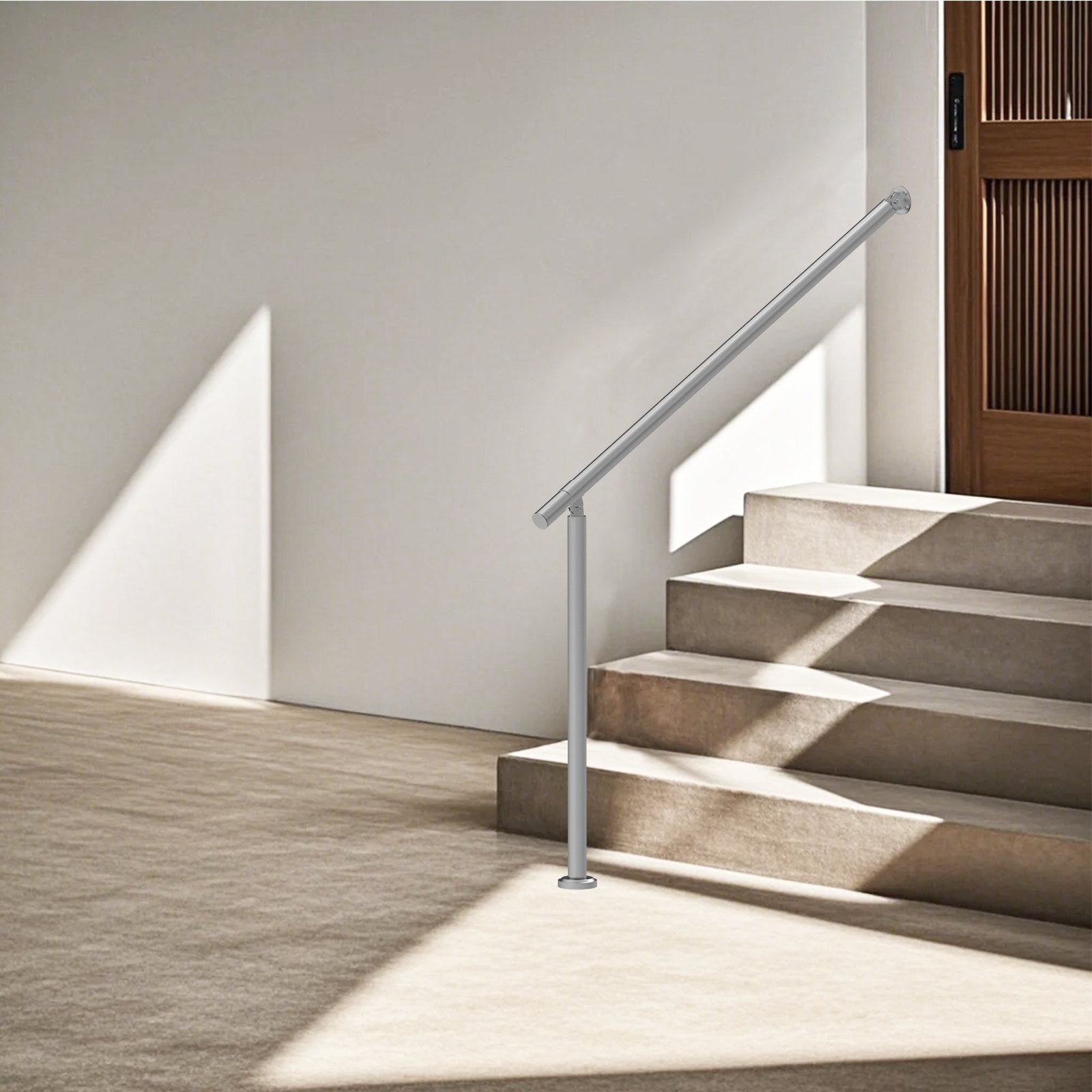 Handrails for Outdoor Steps 47.3in Deck Railing Kit Wall Floor Mounted Silver