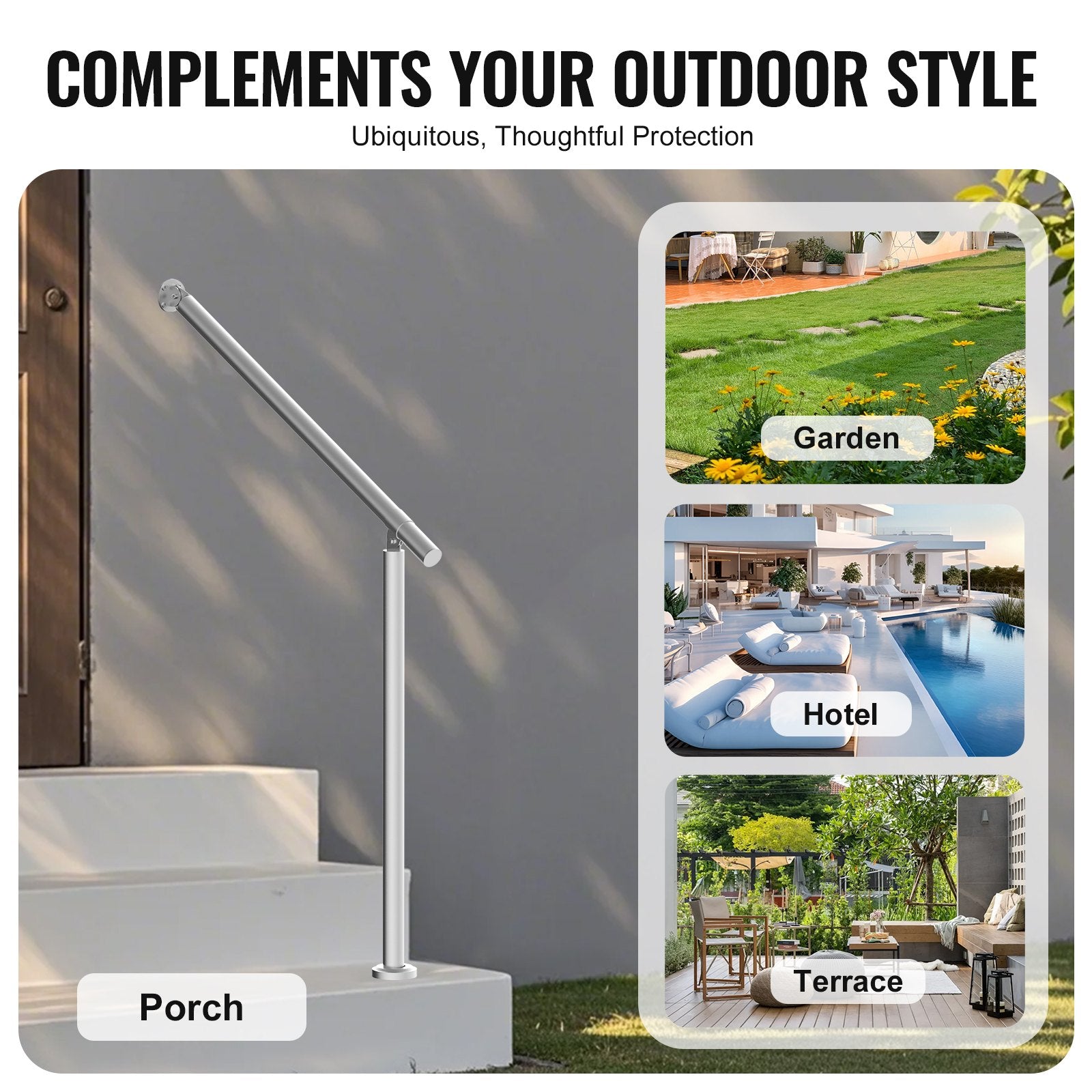 Handrails for Outdoor Steps 31.5in Deck Railing Kit Wall Floor Mounted Silver