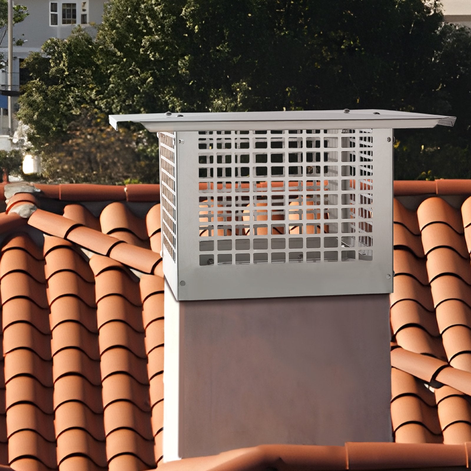 Chimney Cap 304.8x304.8mm 304 Stainless Steel Fireplace Cover Mesh Flue Silver