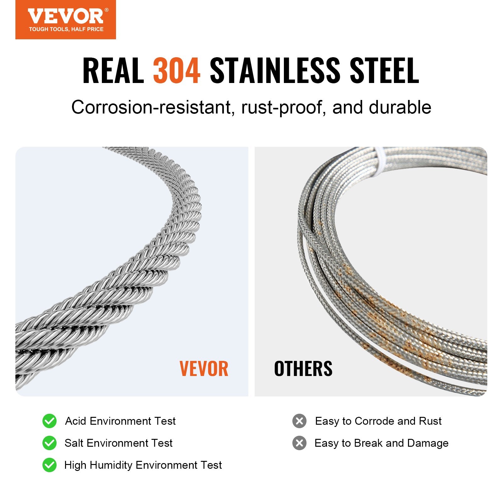 Wire Rope Kit 1.59mm 100.6m 304 Stainless Steel Cable with Sleeves Thimbles