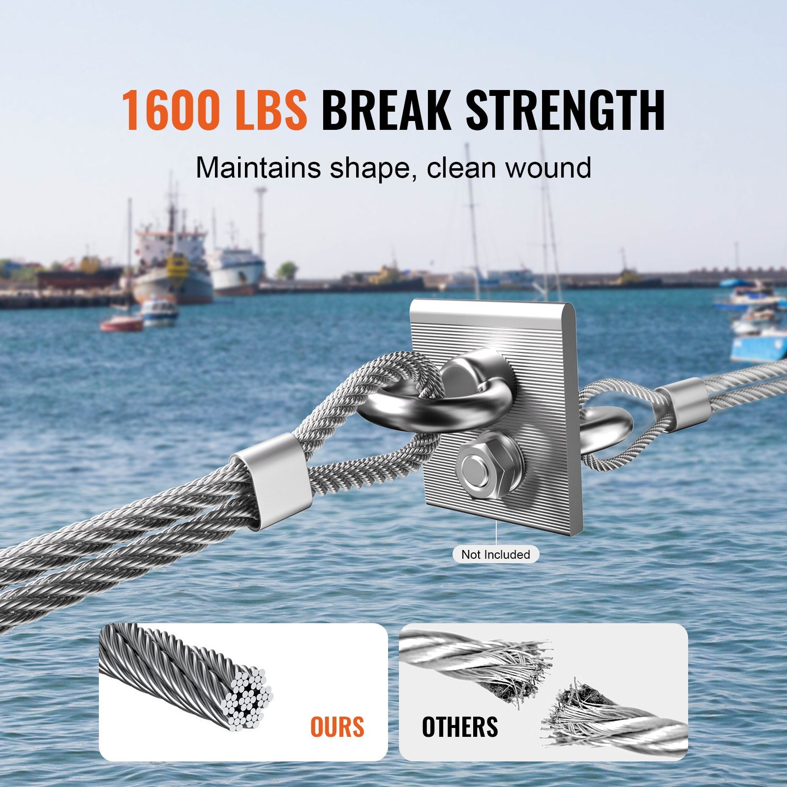 Wire Rope Kit, 3.18 mm 305 m 316 Stainless Steel Cable with Cutter and Gloves