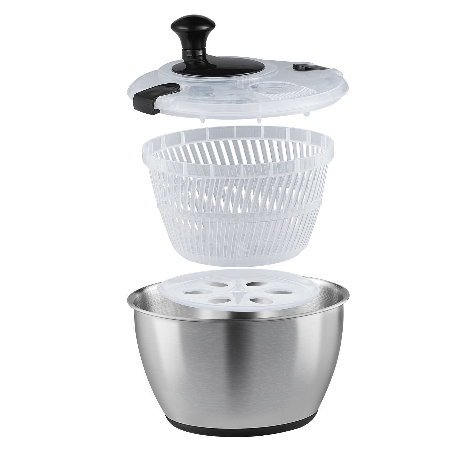 Stainless Steel Salad Spinner 4.5L One-Handed Easy Press 304 Bowl Greens