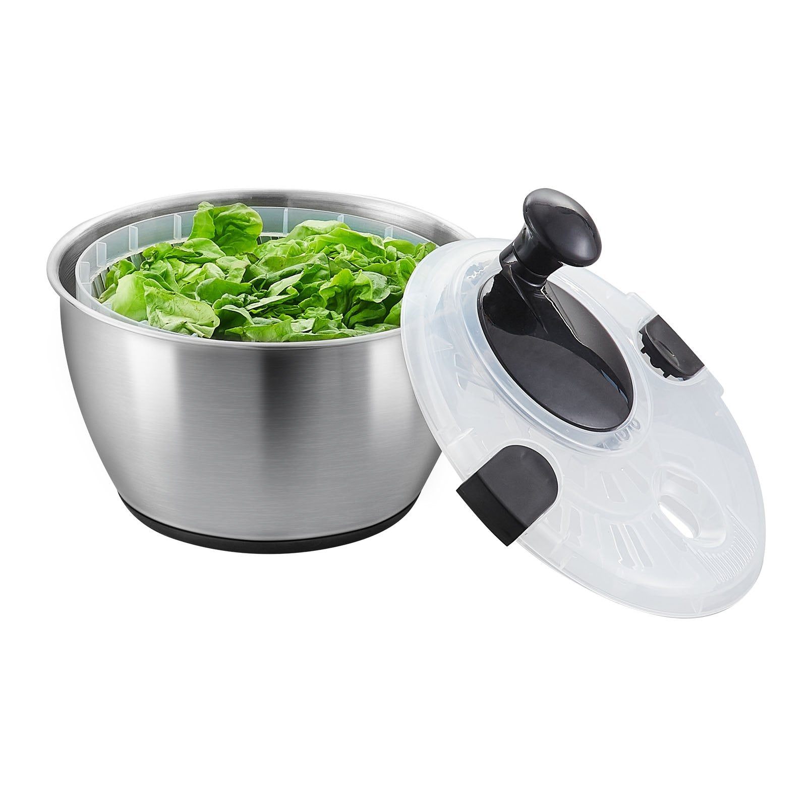 Stainless Steel Salad Spinner 4.5L One-Handed Easy Press 304 Bowl Greens