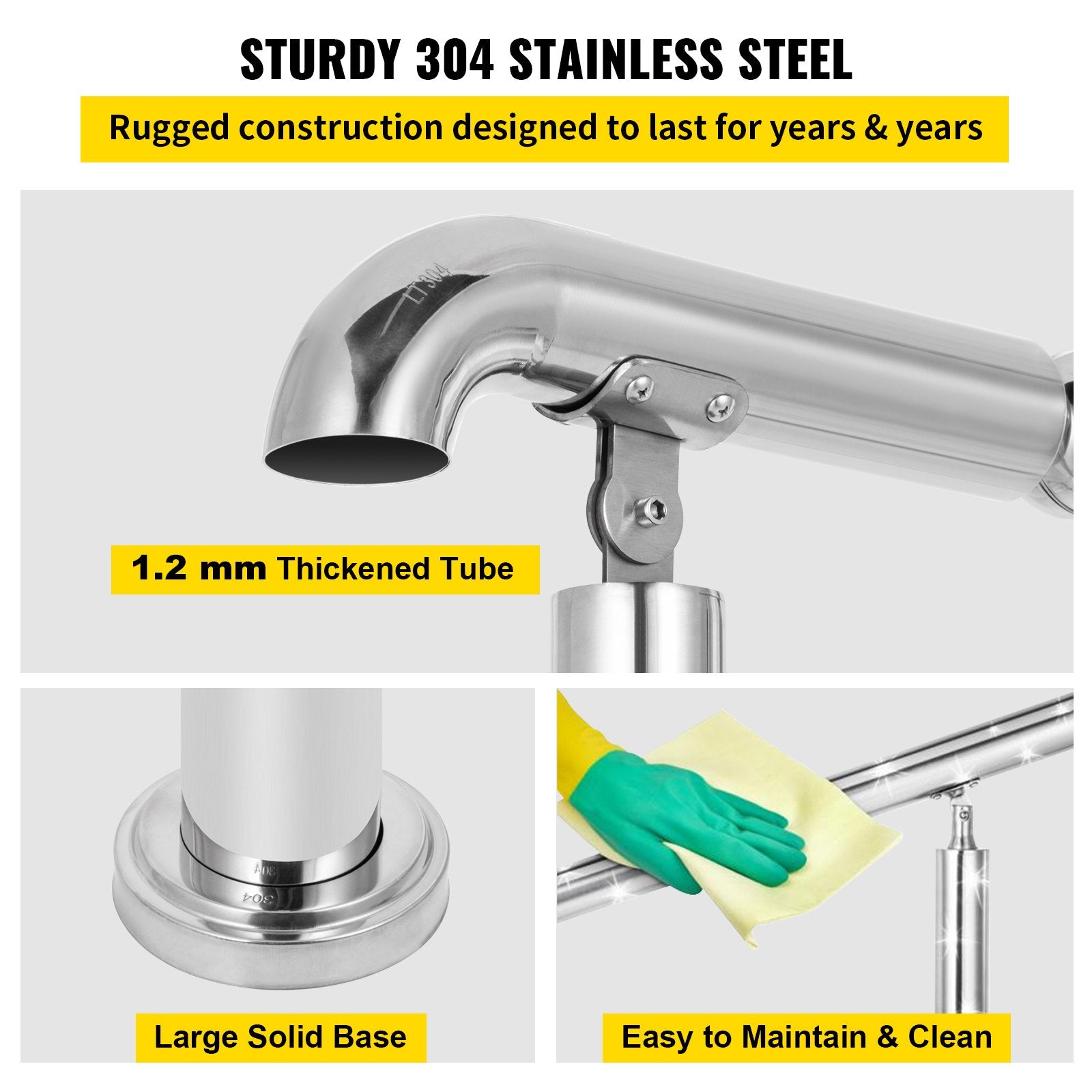 Stair Railing 3 Step Stainless Steel Handrail Adjustable Indoor Outdoor 220lb