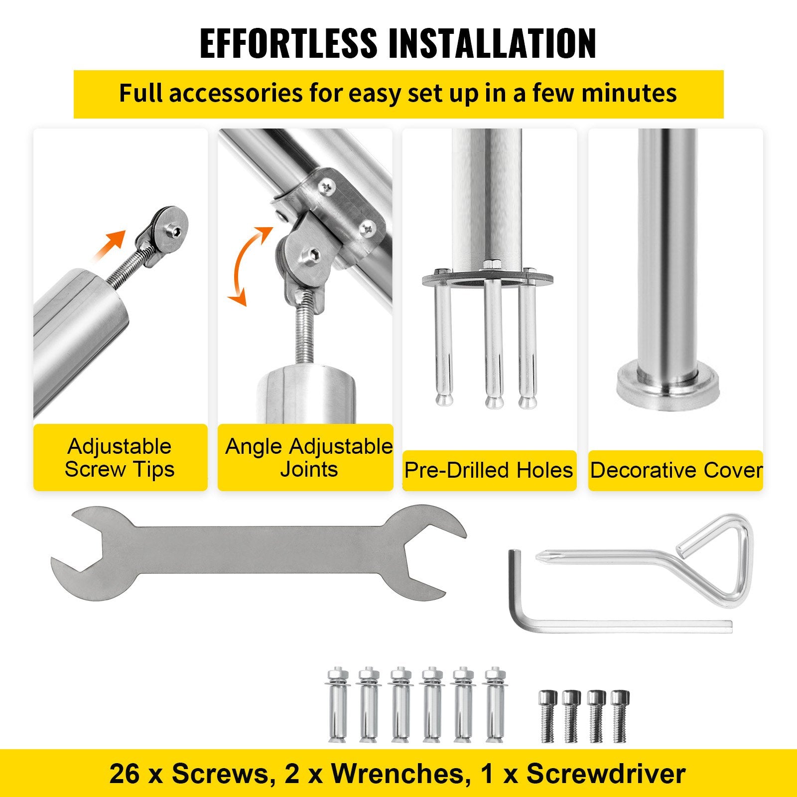 Stair Railing 3 Step Stainless Steel Handrail Adjustable Indoor Outdoor 220lb