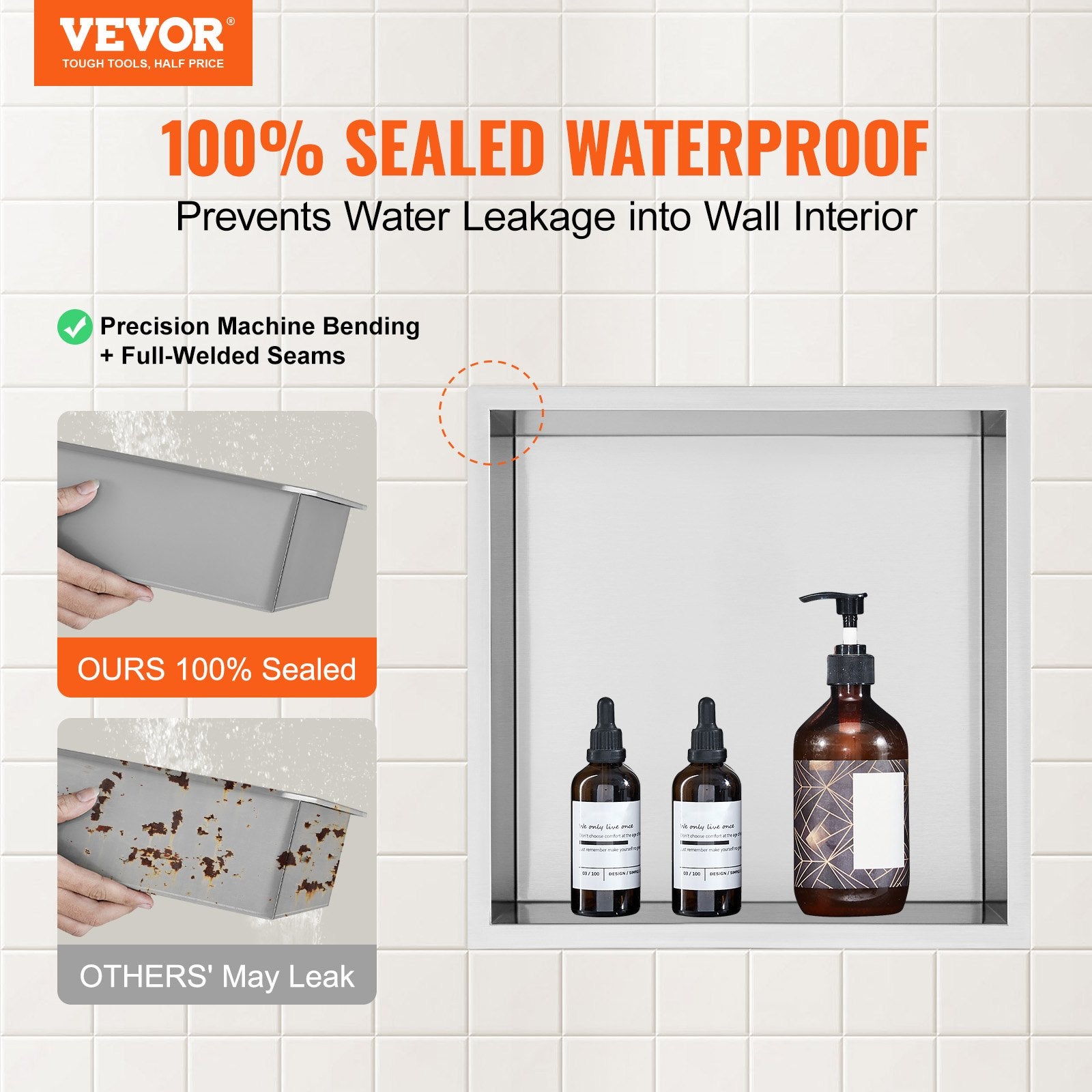 Shower Niche 33.02x33.02cm Stainless Steel Wall-Inserted Recessed Shelves