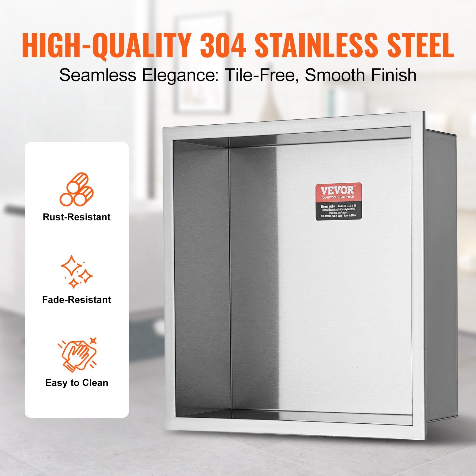 Shower Niche 33.02x33.02cm Stainless Steel Wall-Inserted Recessed Shelves