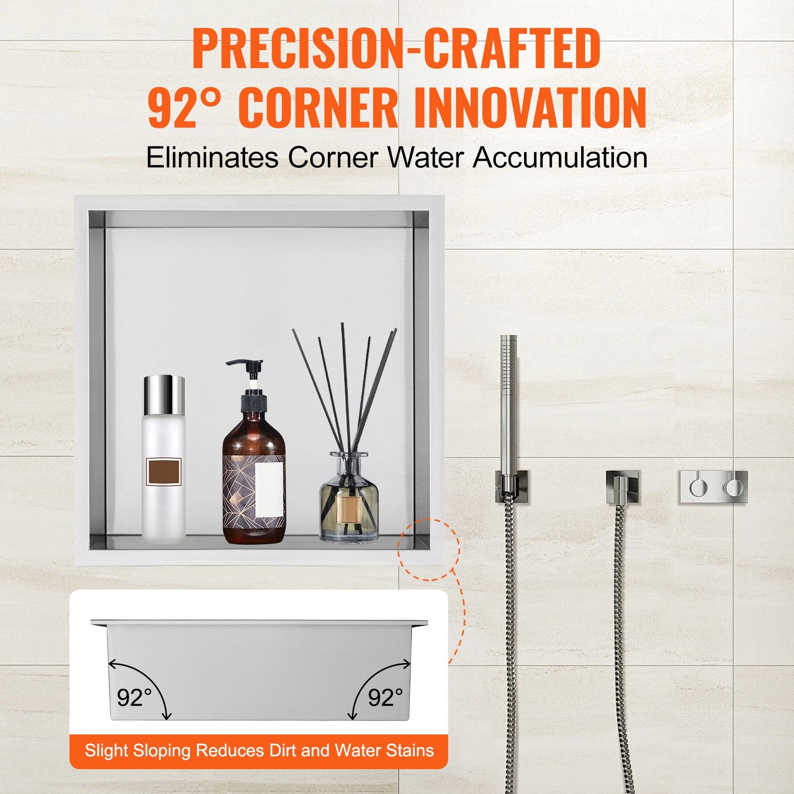 Shower Niche 33.02x33.02cm Stainless Steel Wall-Inserted Recessed Shelves