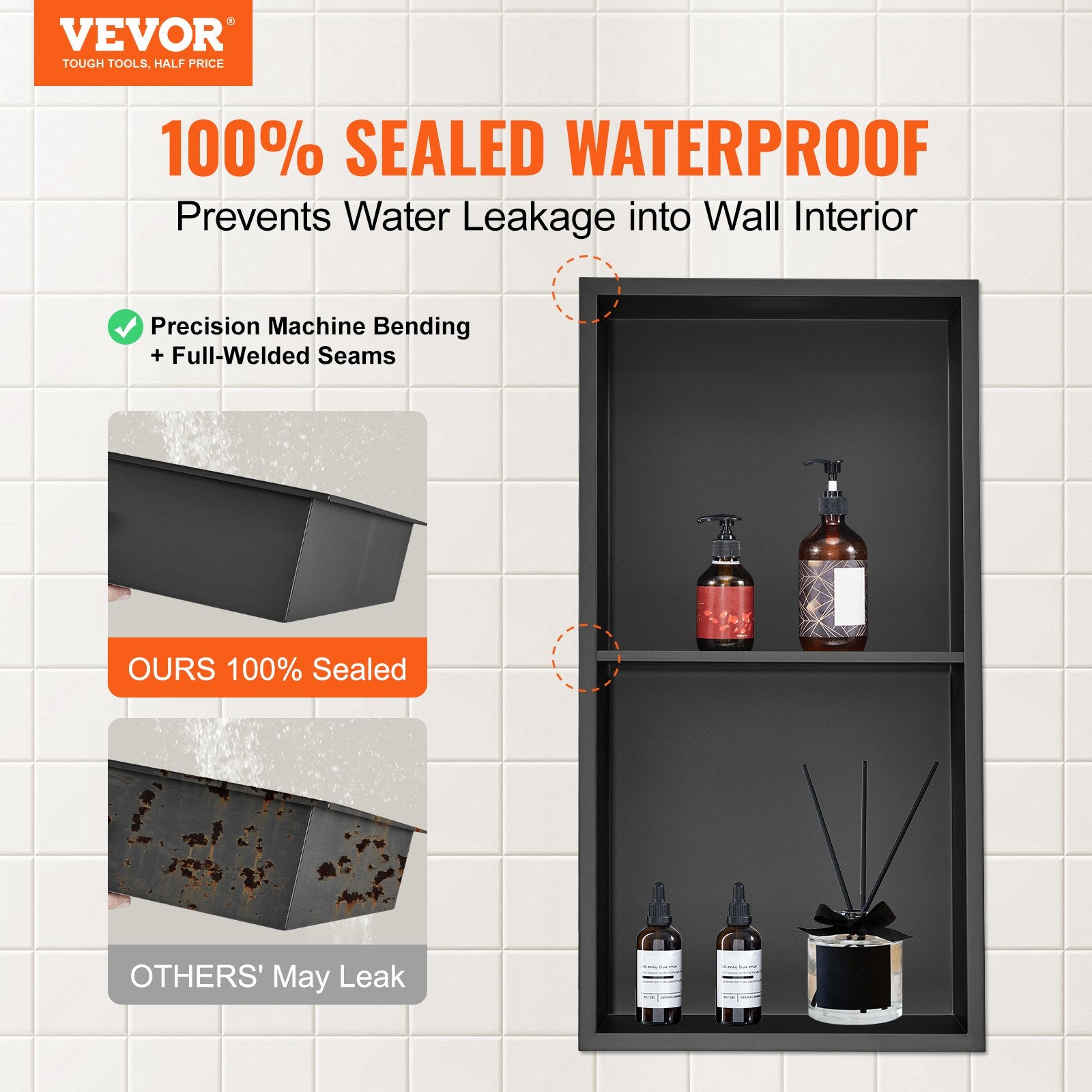 Shower Niche 33.02x63.5cm Stainless Steel Wall-Inserted Recessed Double Shelf