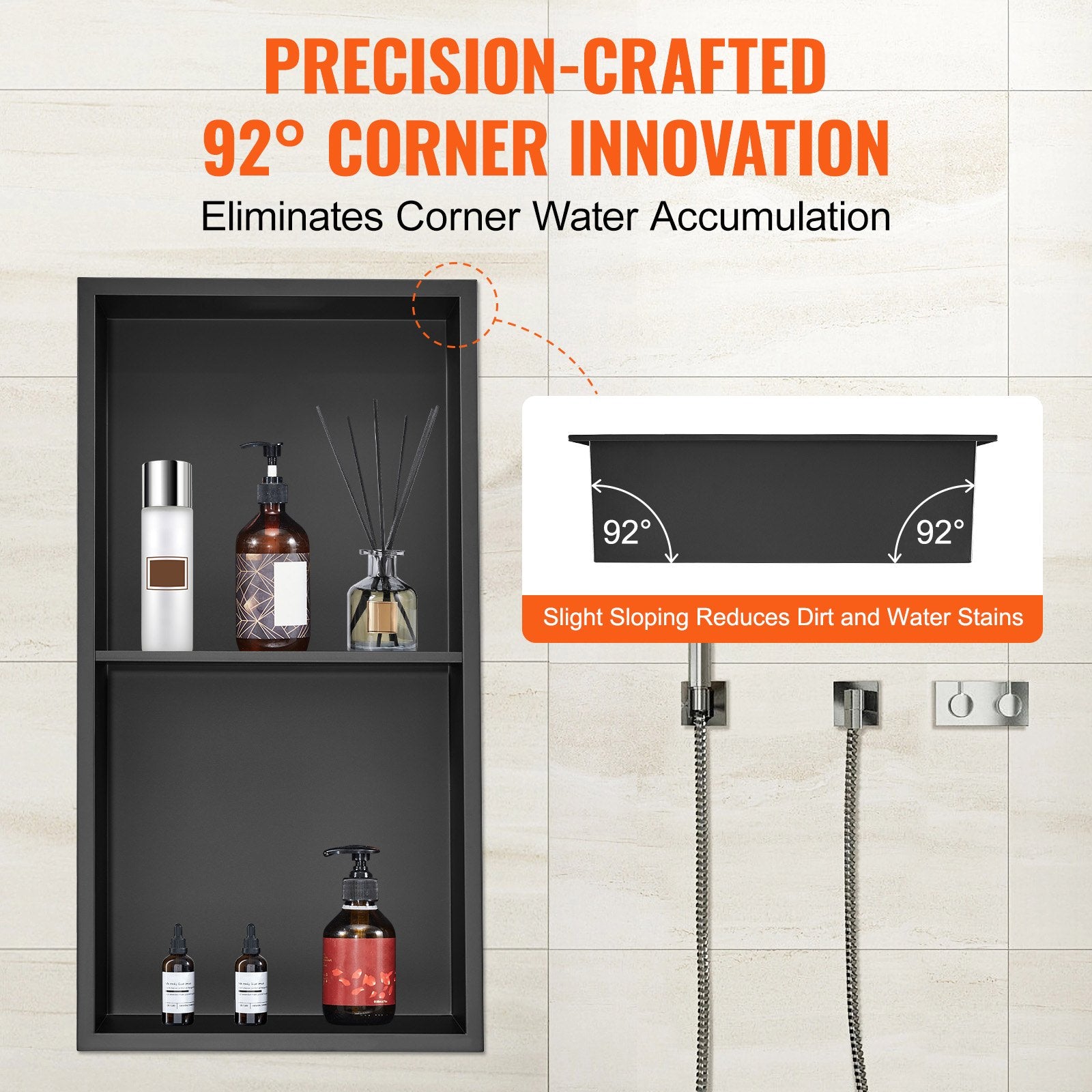 Shower Niche 33.02x63.5cm Stainless Steel Wall-Inserted Recessed Double Shelf