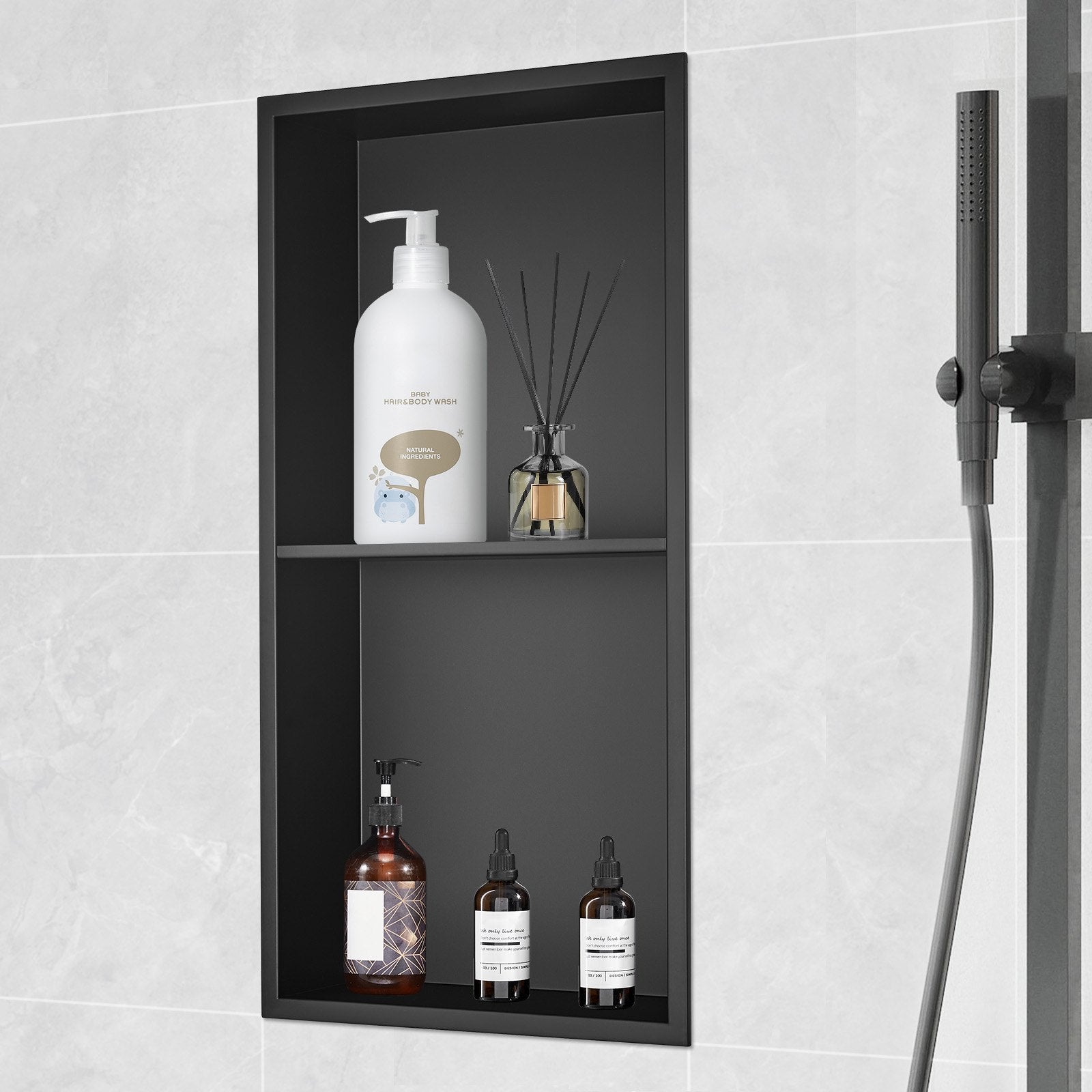 Shower Niche 33.02x63.5cm Stainless Steel Wall-Inserted Recessed Double Shelf