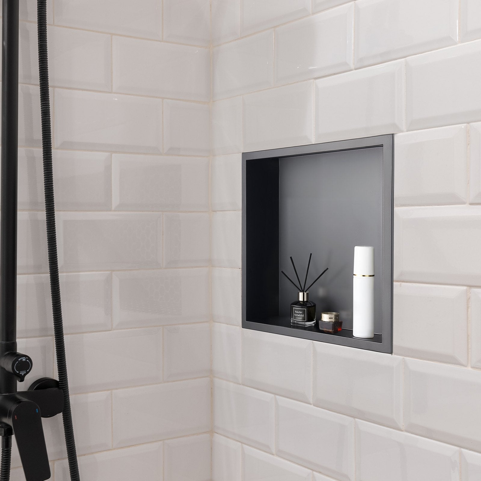 Shower Niche 33x33x10.2cm Recessed Wall Stainless Steel Black Soap Storage