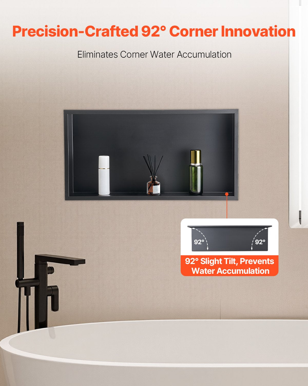 Shower Niche 33x63.5x10.2cm Recessed Wall Stainless Steel Black Soap Storage