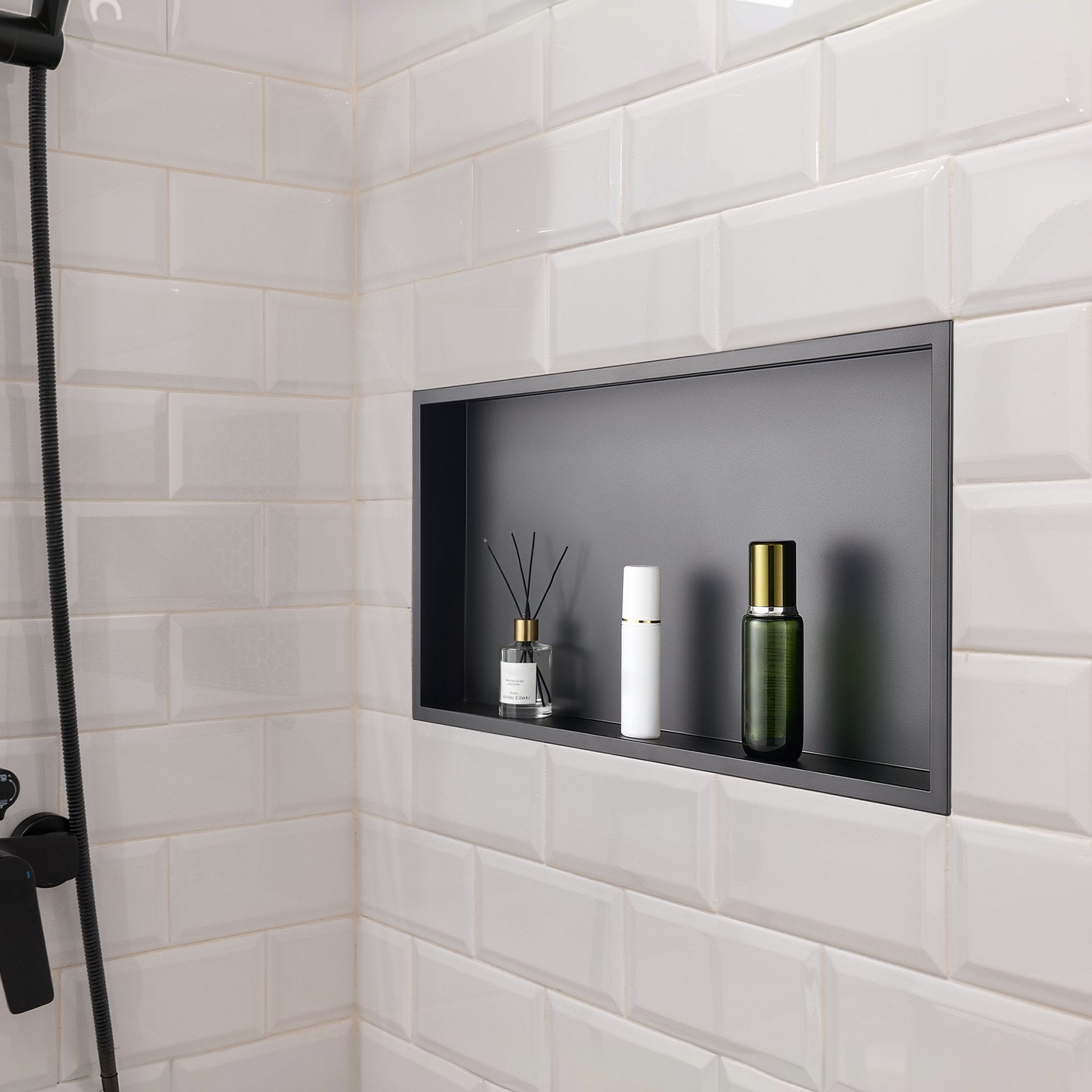 Shower Niche 33x63.5x10.2cm Recessed Wall Stainless Steel Black Soap Storage