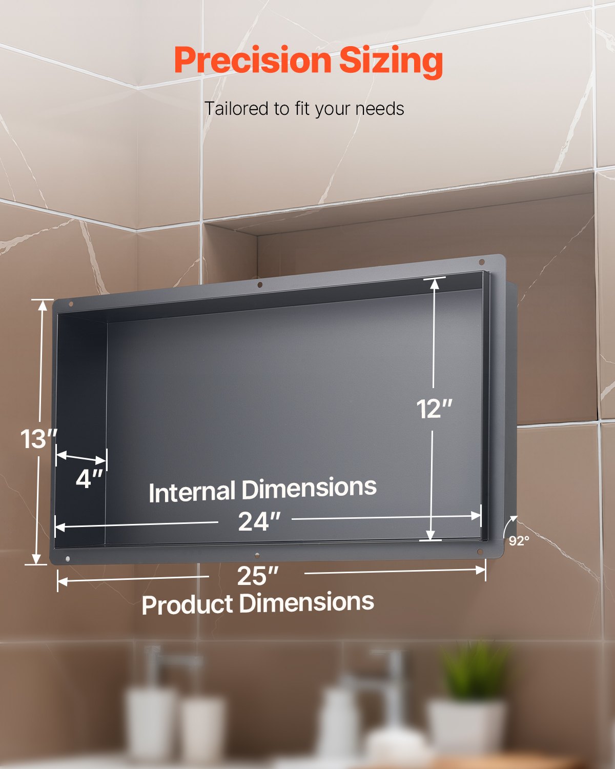 Shower Niche 33.0 x 63.5 x 10.2 cm Frameless Recessed Wall Stainless Steel Black