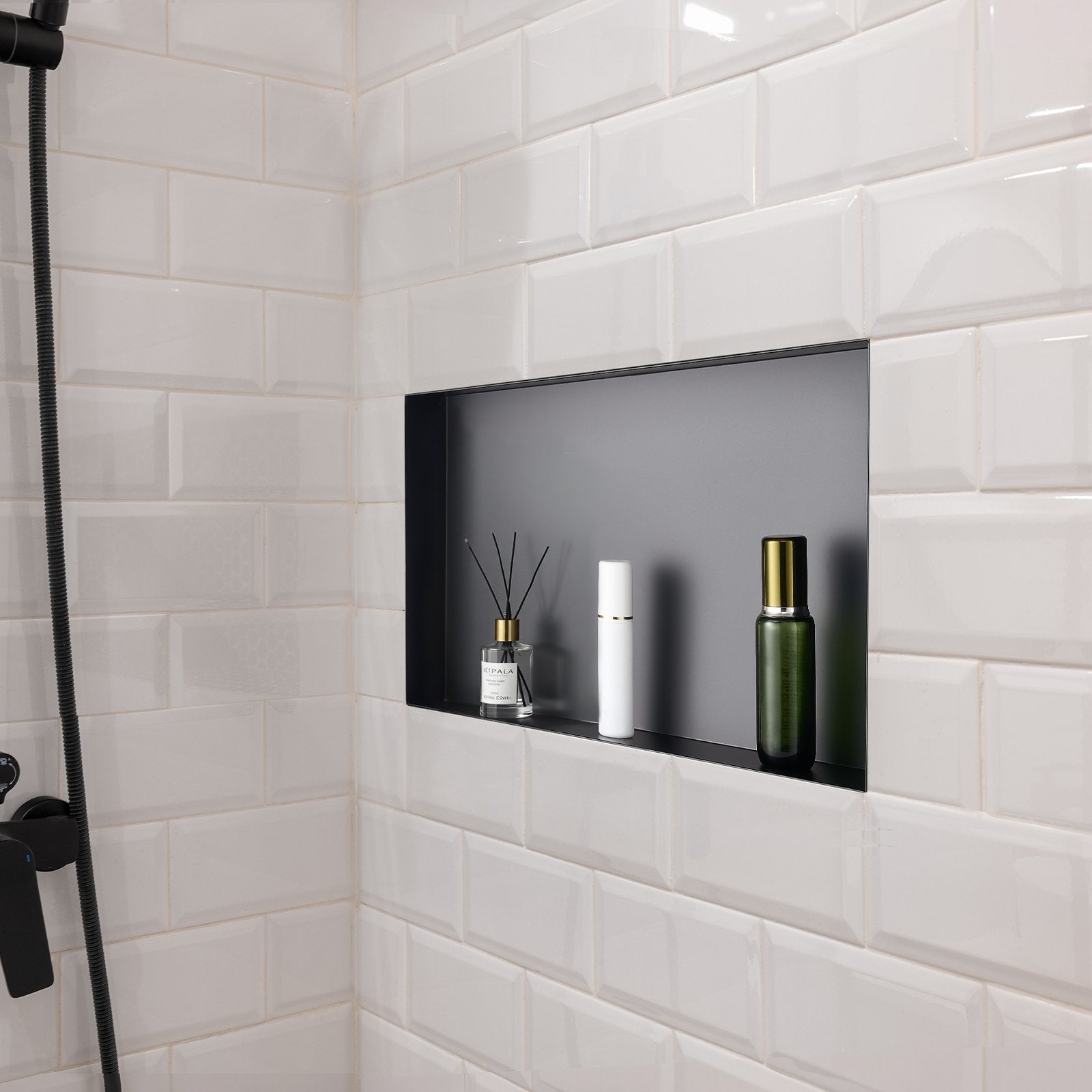 Shower Niche 33.0 x 63.5 x 10.2 cm Frameless Recessed Wall Stainless Steel Black