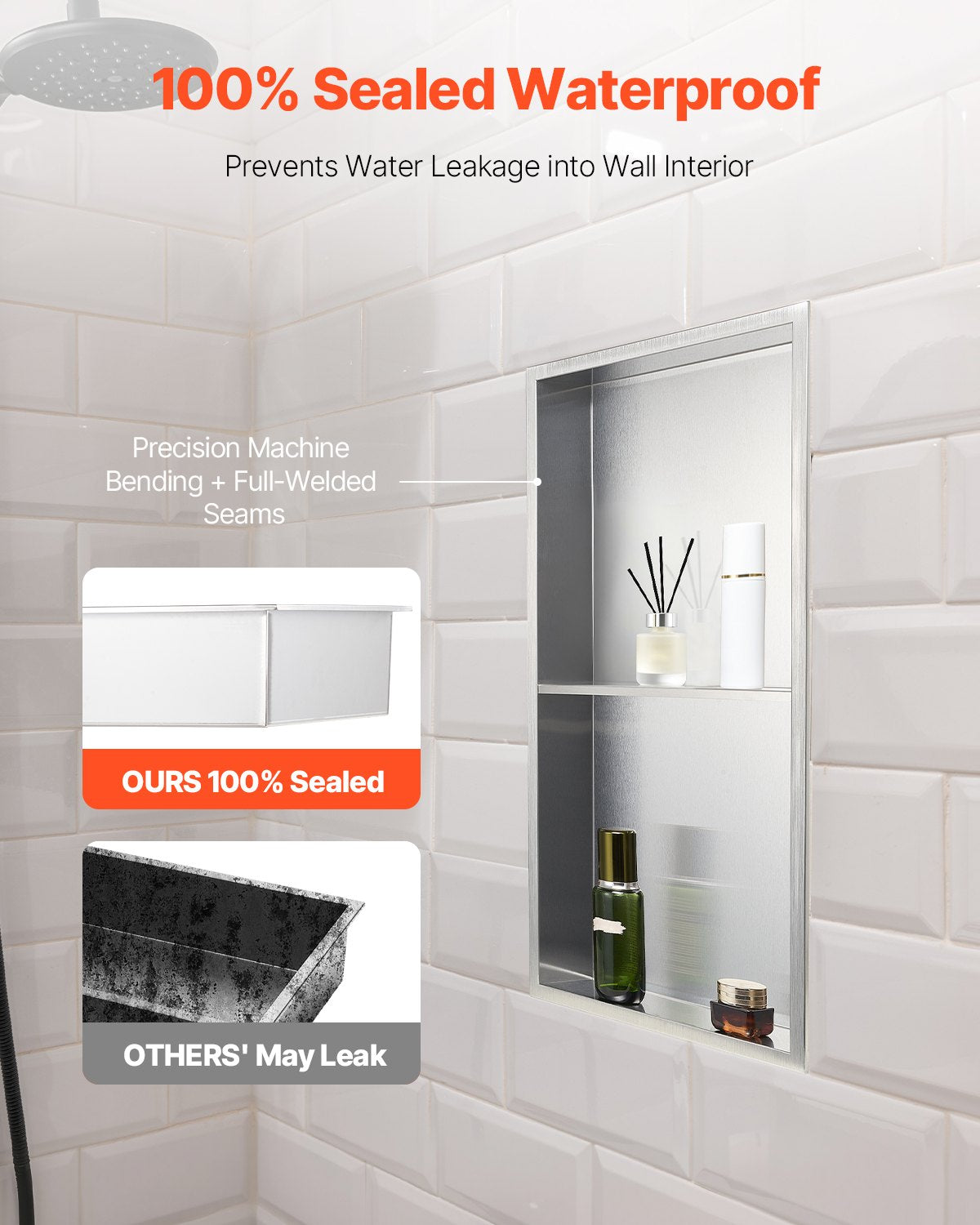 Shower Niche 33x63.5x10.2cm Recessed Wall Double-Layer Stainless Steel Silver